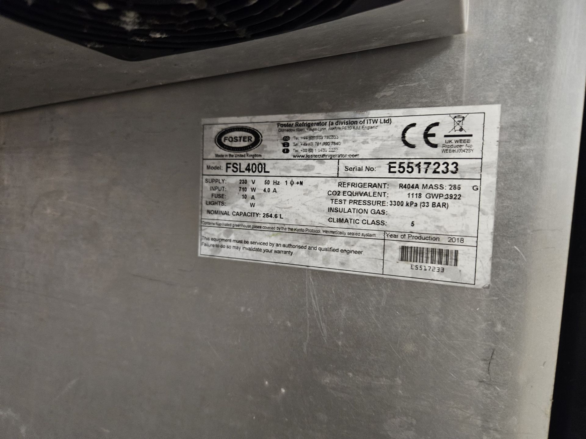 Fosters Professional Refrigeration Fsl 400M Freezer serial E5517233 - Image 2 of 2