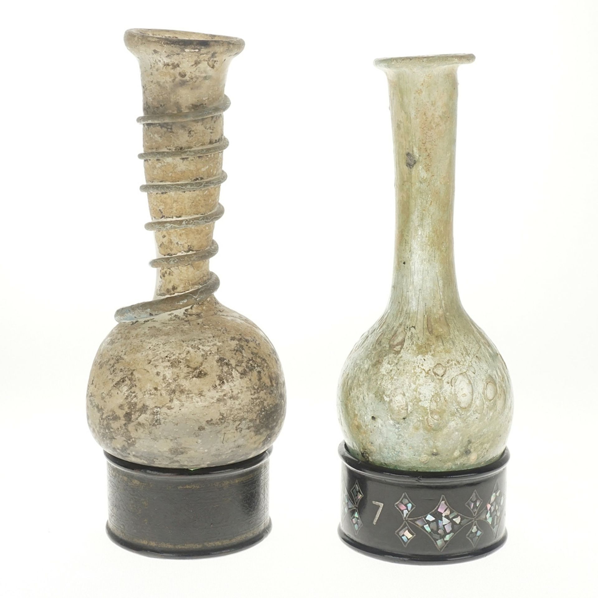 Two small glass bottles based on models from Roman antiquity - Image 2 of 3
