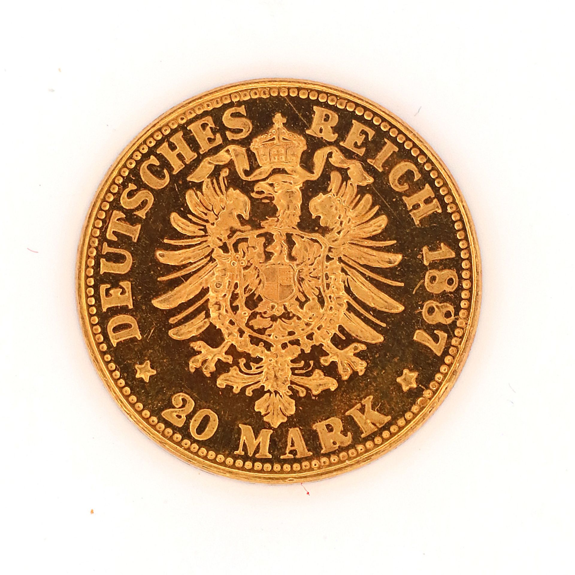 20 Mark Imperial Gold Coin Hanseatic City of Hamburg, 1887, J