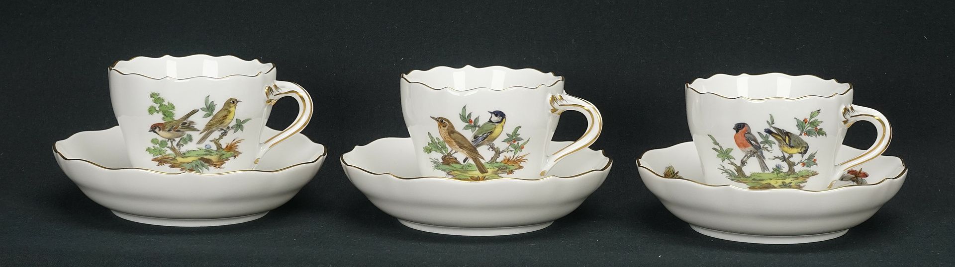 Meissen mocha service for six people with bird painting   - Image 3 of 6