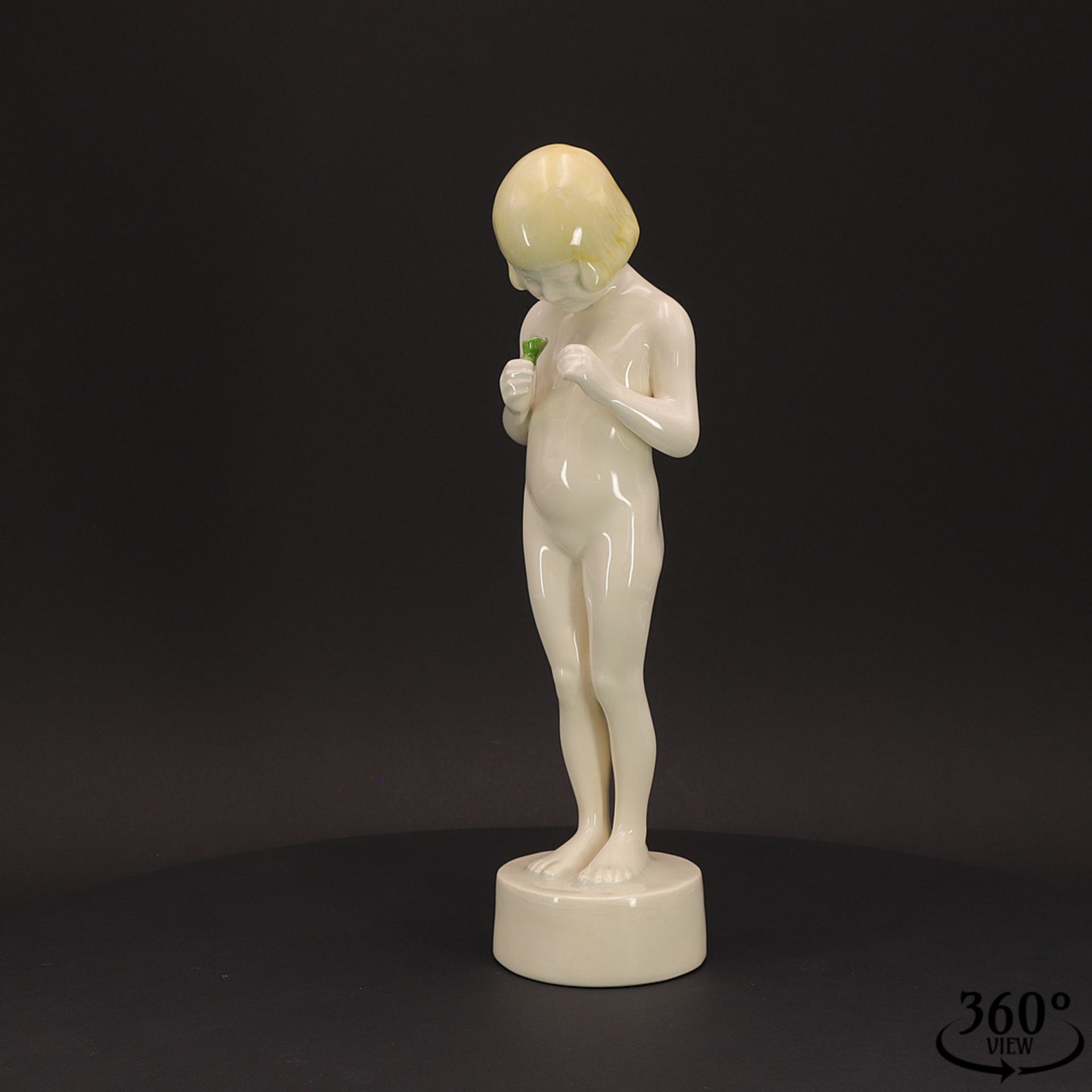 Majolika Karlsruhe Girl with flower, Art Nouveau