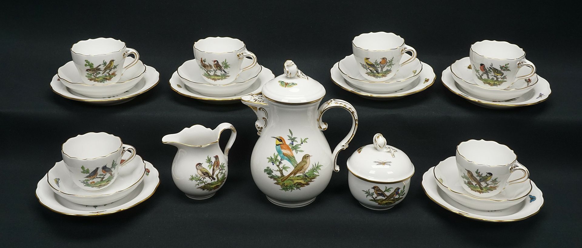 Meissen mocha service for six people with bird painting   - Image 2 of 6