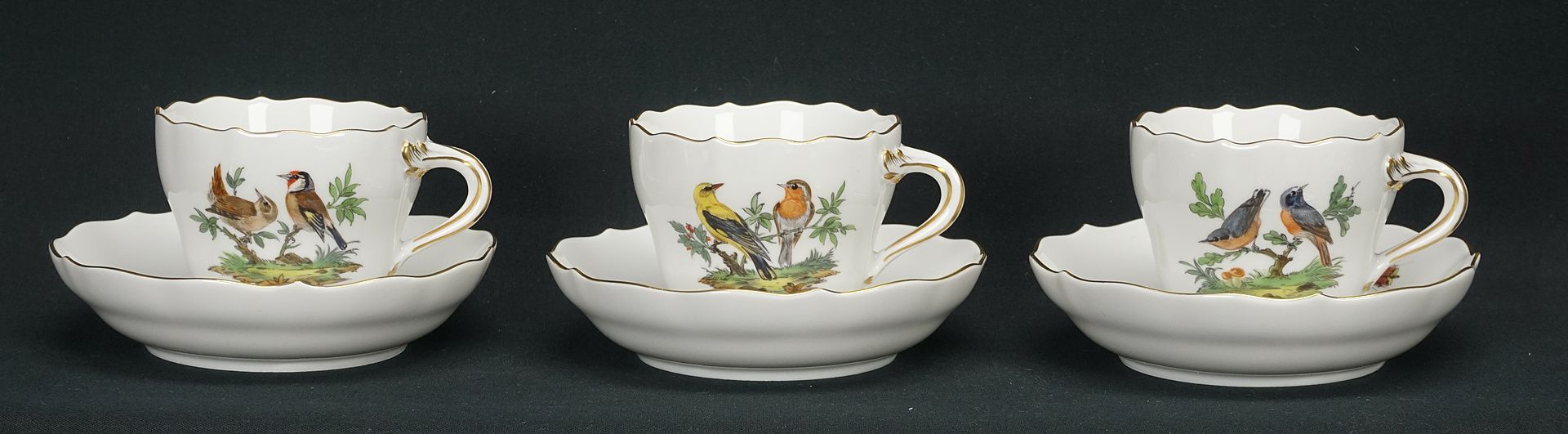 Meissen mocha service for six people with bird painting   - Image 6 of 6