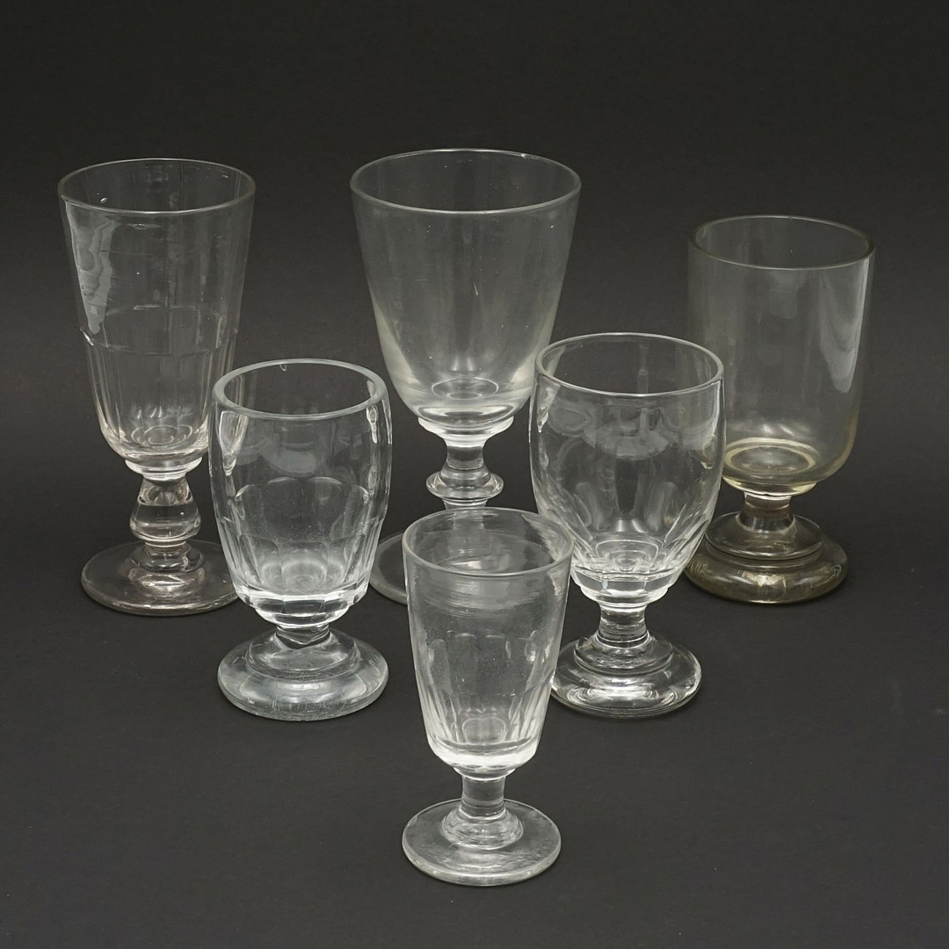 Six water glasses, 19th century
