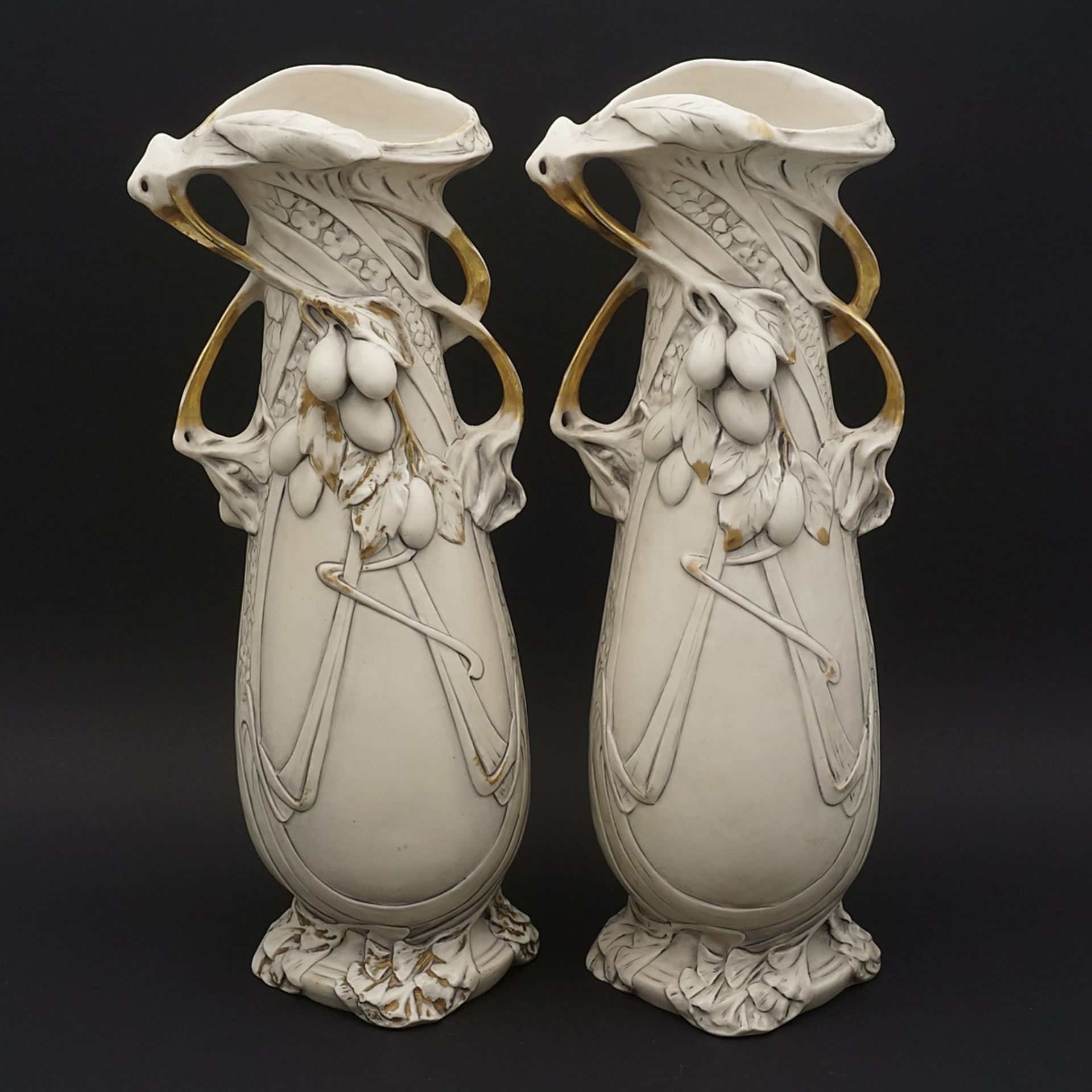 Pair of Royal Dux Art Nouveau handle vases