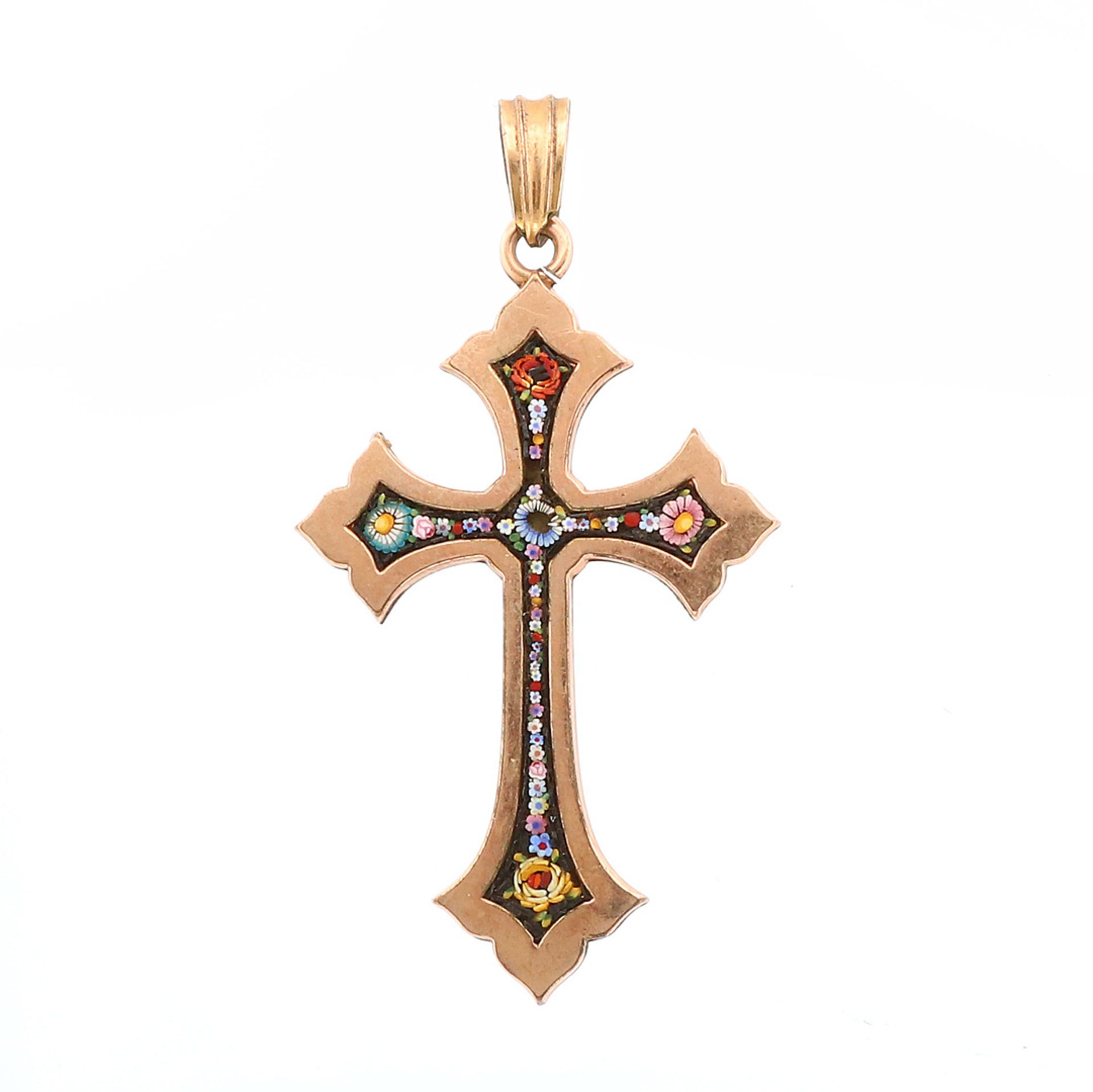 Cross pendant with millefiori micro-mosaic