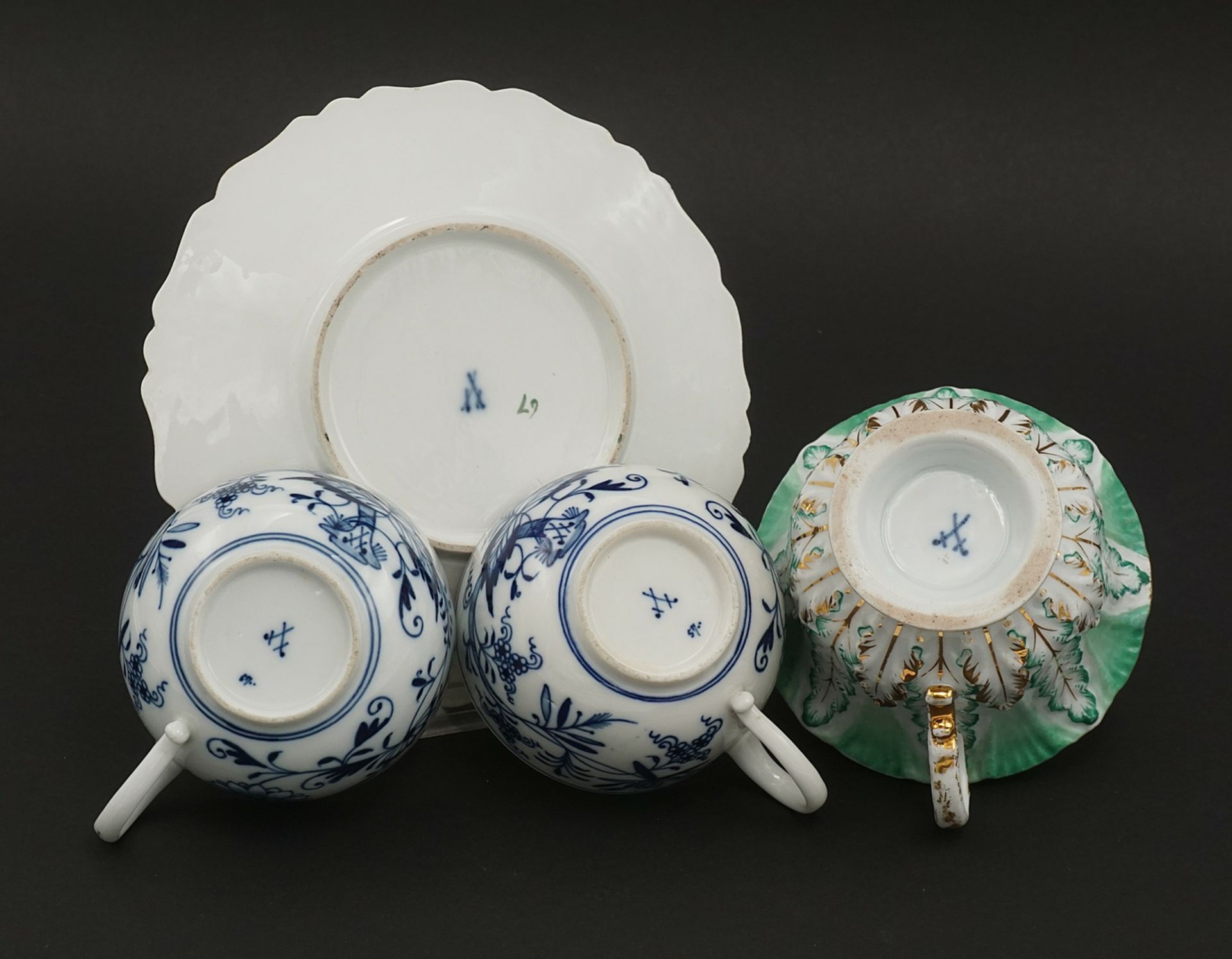 Three Meissen cups and a saucer - Image 5 of 5