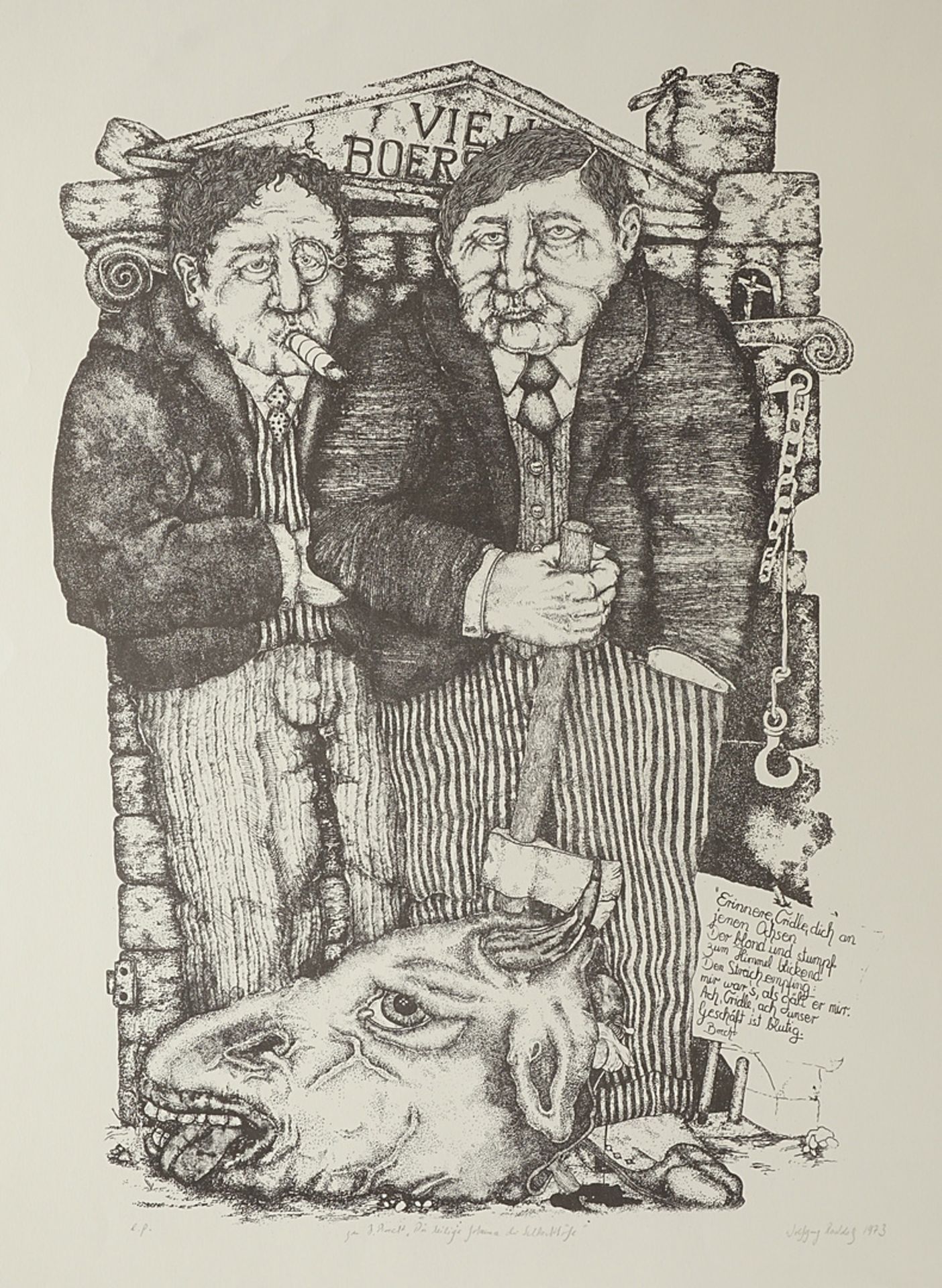 Wolfgang Raddatz (born 1948), Illustration to Bertolt Brecht's Saint Joan of the Stockyards