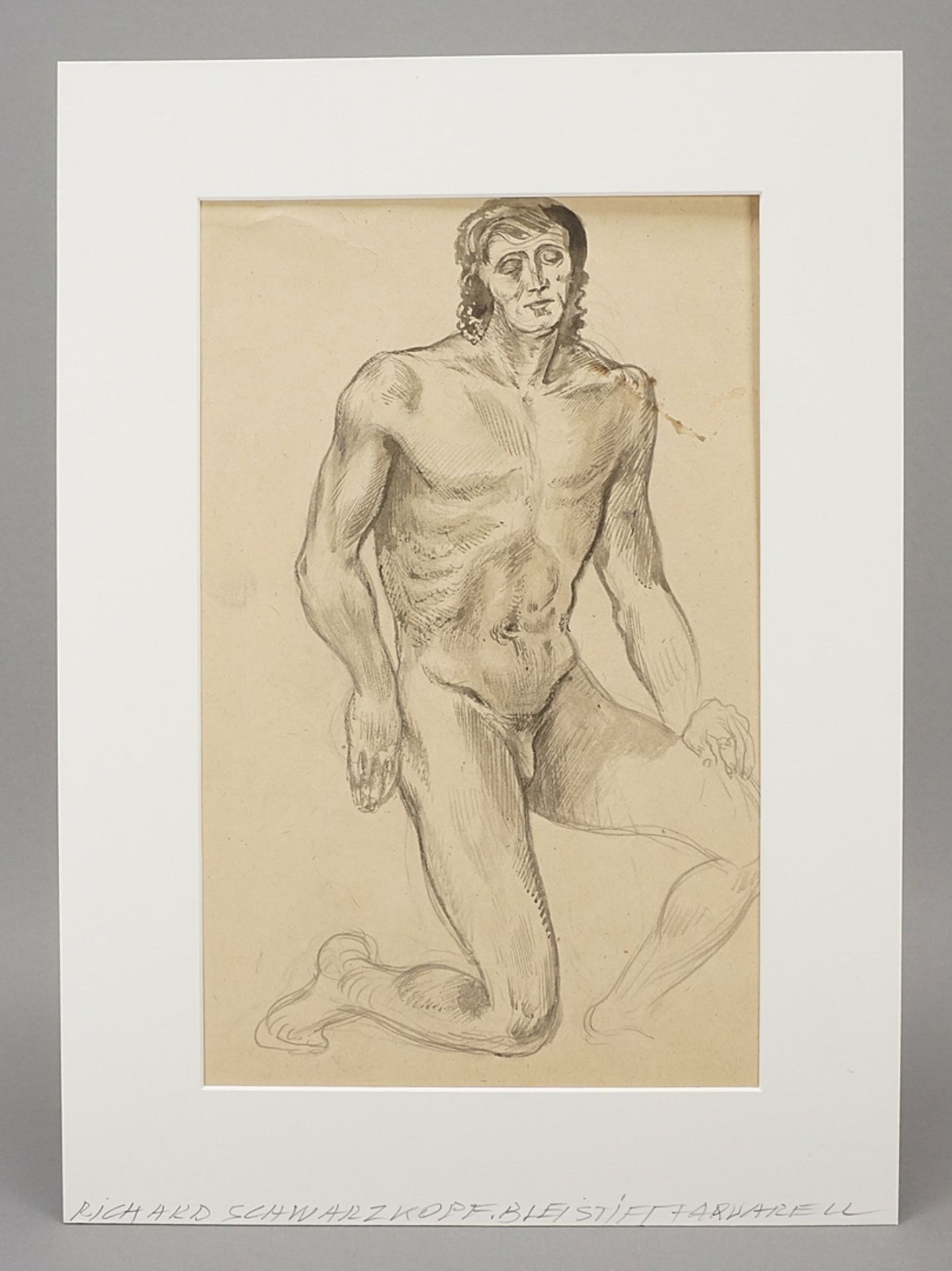 Richard Schwarzkopf (1893-1963), Kneeling male nude - Image 2 of 4