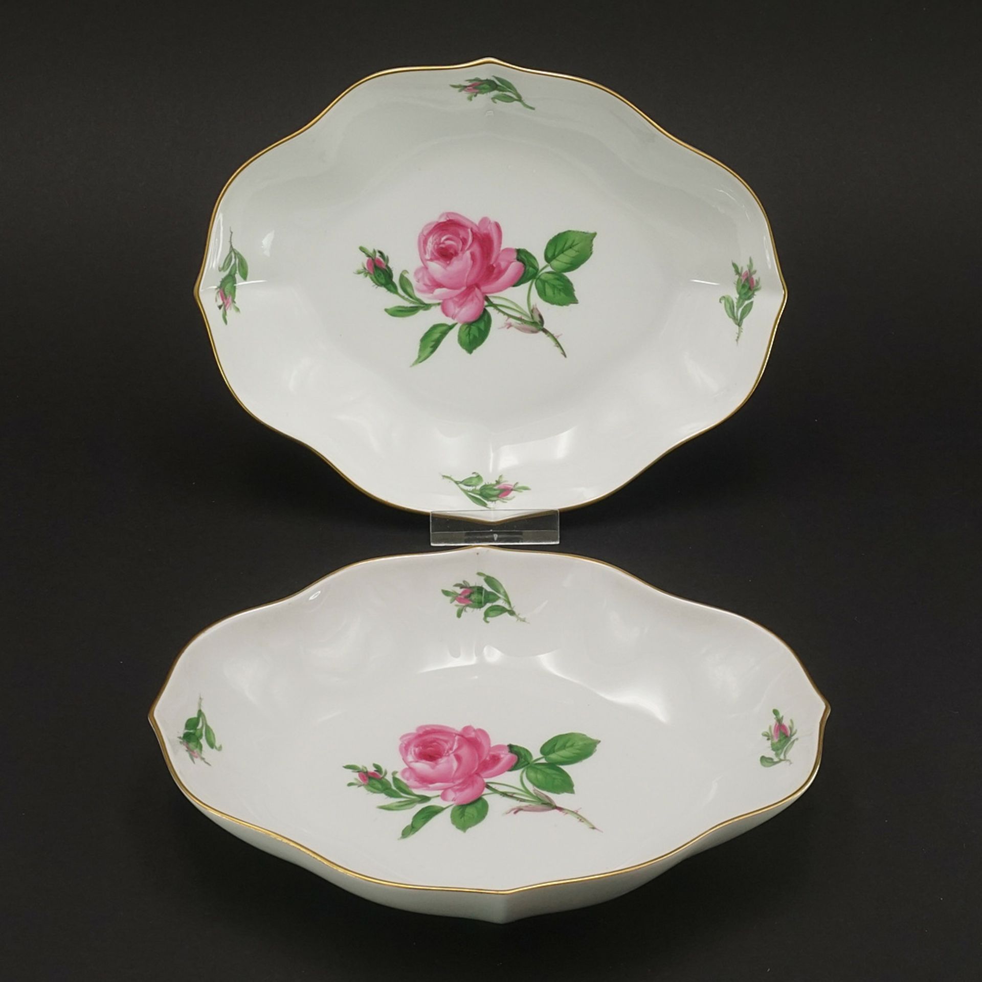 Two Meissen bowls with red rose