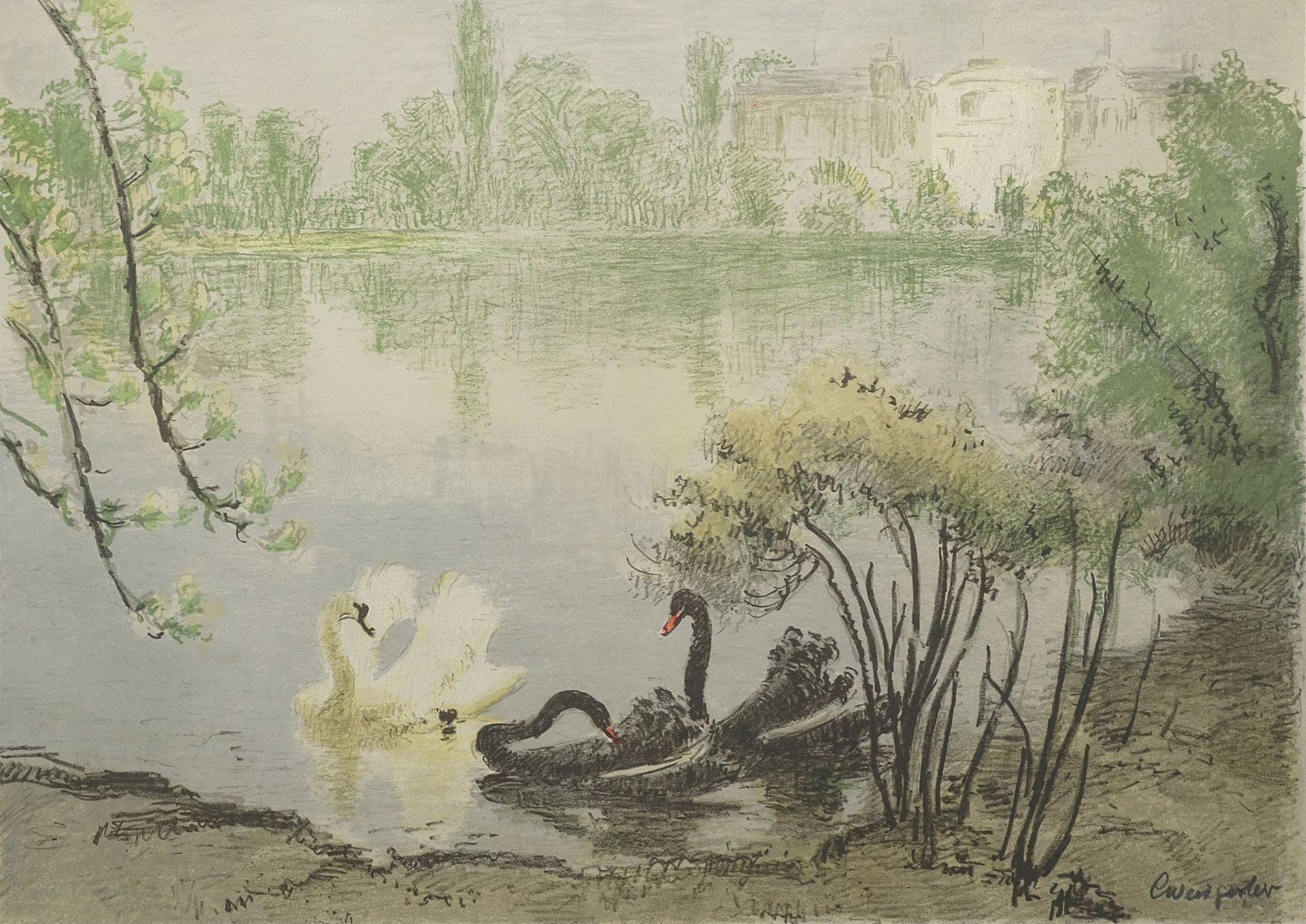 Carl Weisgerber (1891-1968), Swans on the pond