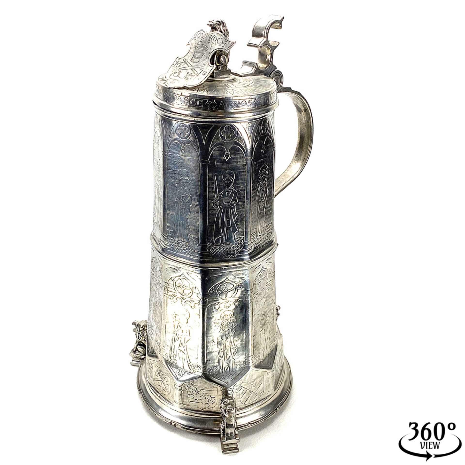 Large heavy pewter mug of Jacob Koch dated 1570, 1st half of the 20th century
