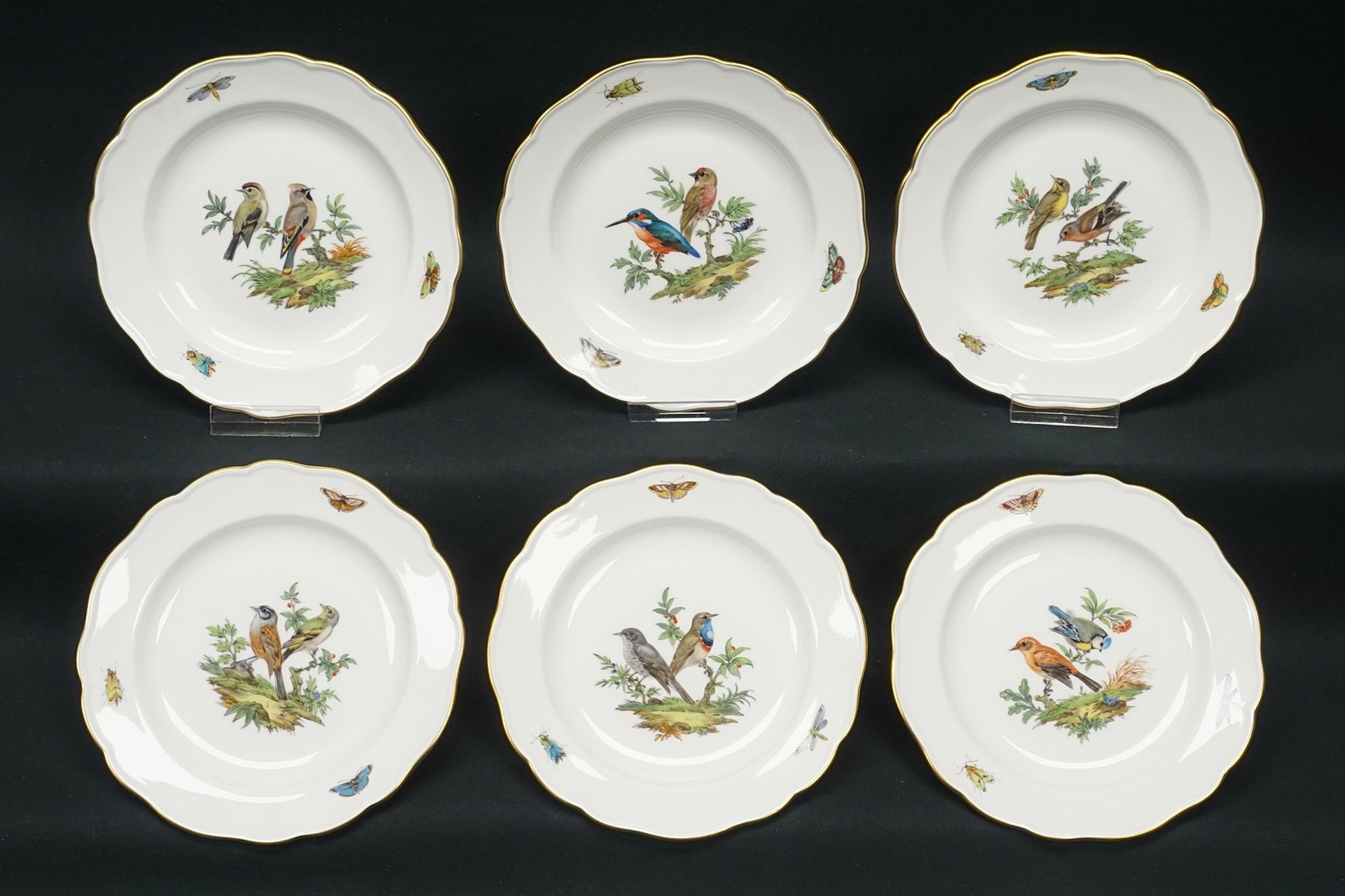 Meissen mocha service for six people with bird painting   - Image 4 of 6