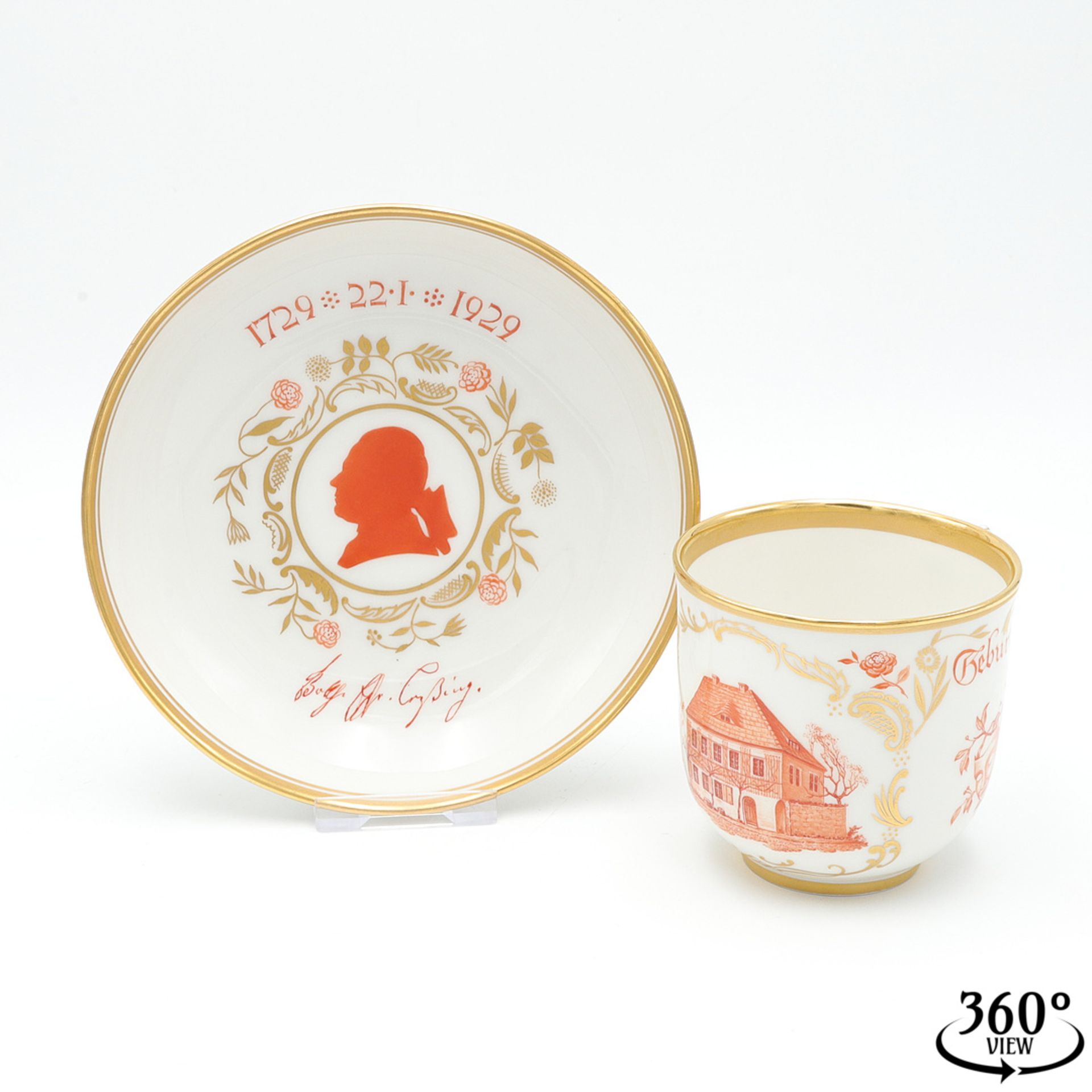 KPM Berlin commemorative cup and saucer Gotthold E. Lessing