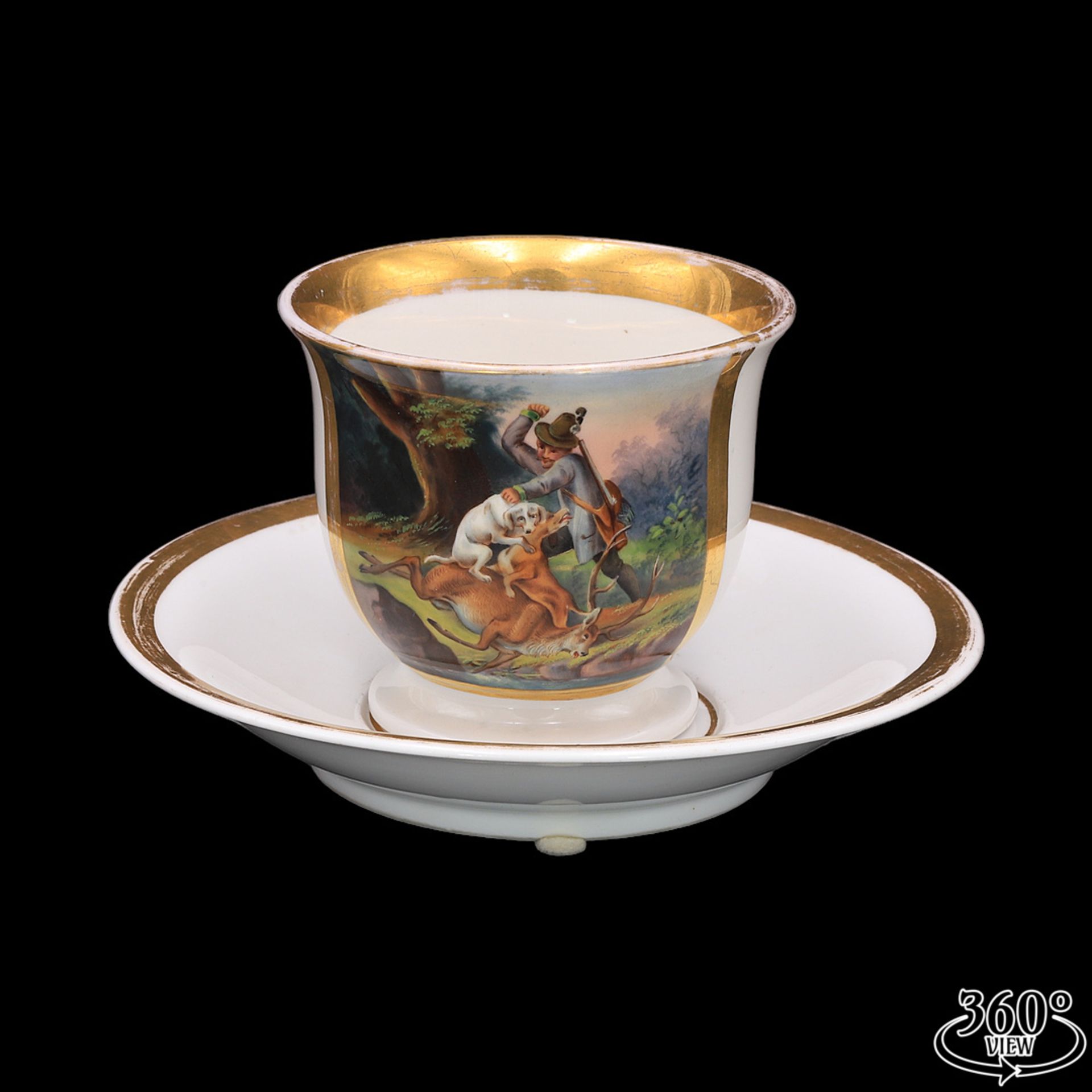 KPM Berlin cup with a hunting scene on saucer