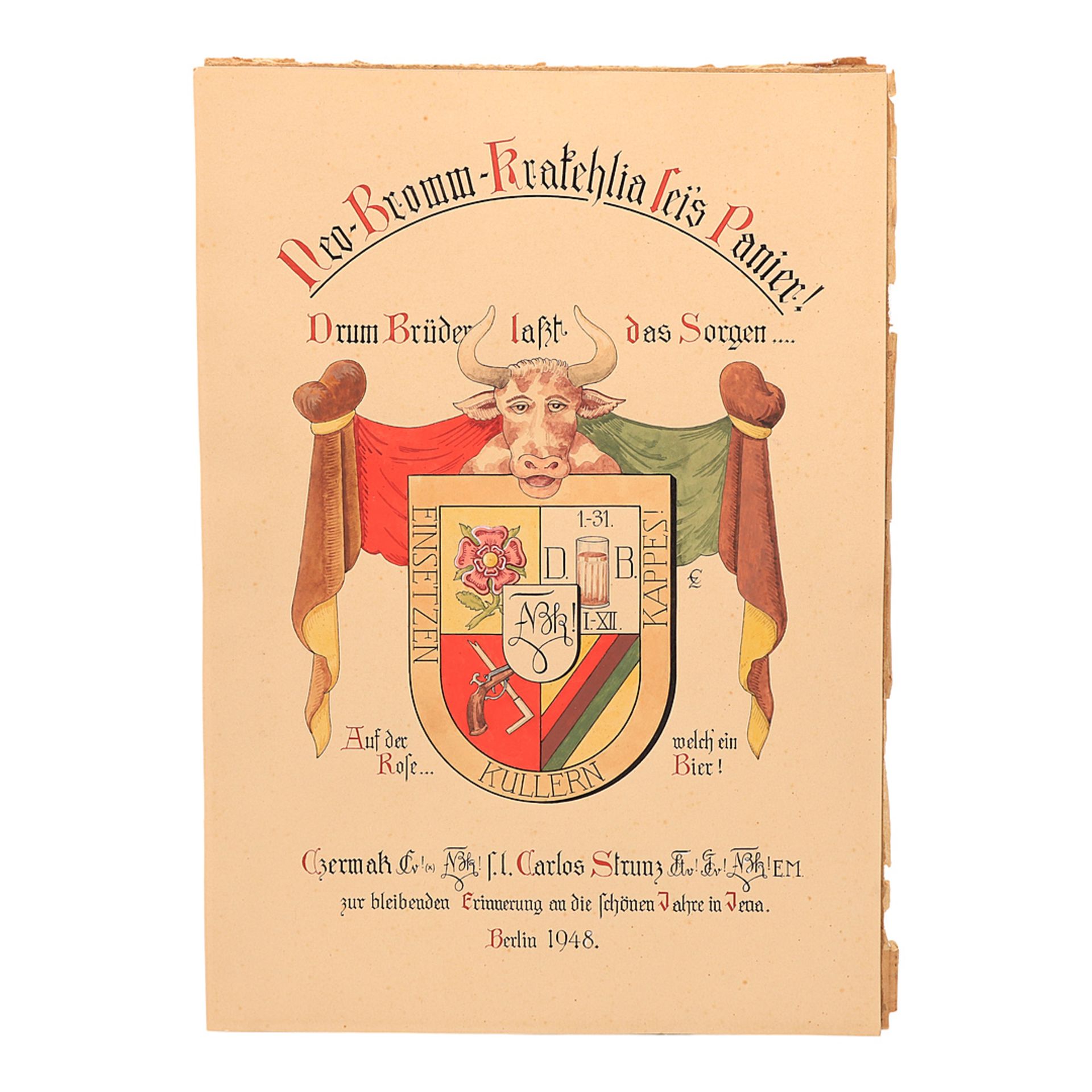 Studentica - Neo-Bromm-Krakehlia Jena Coat of arms watercolor, 1948 - Image 2 of 2