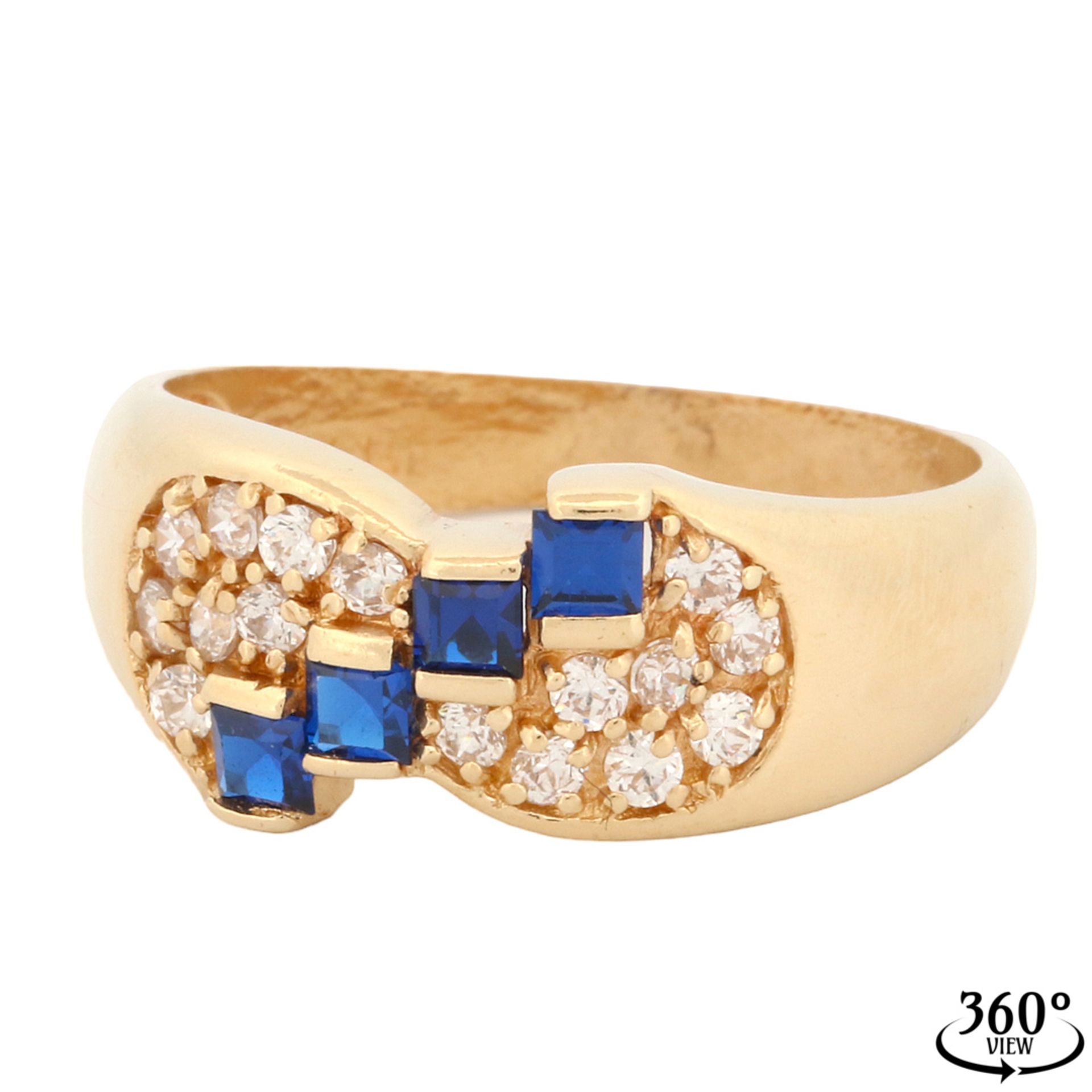 Modern gold ring with blue stones