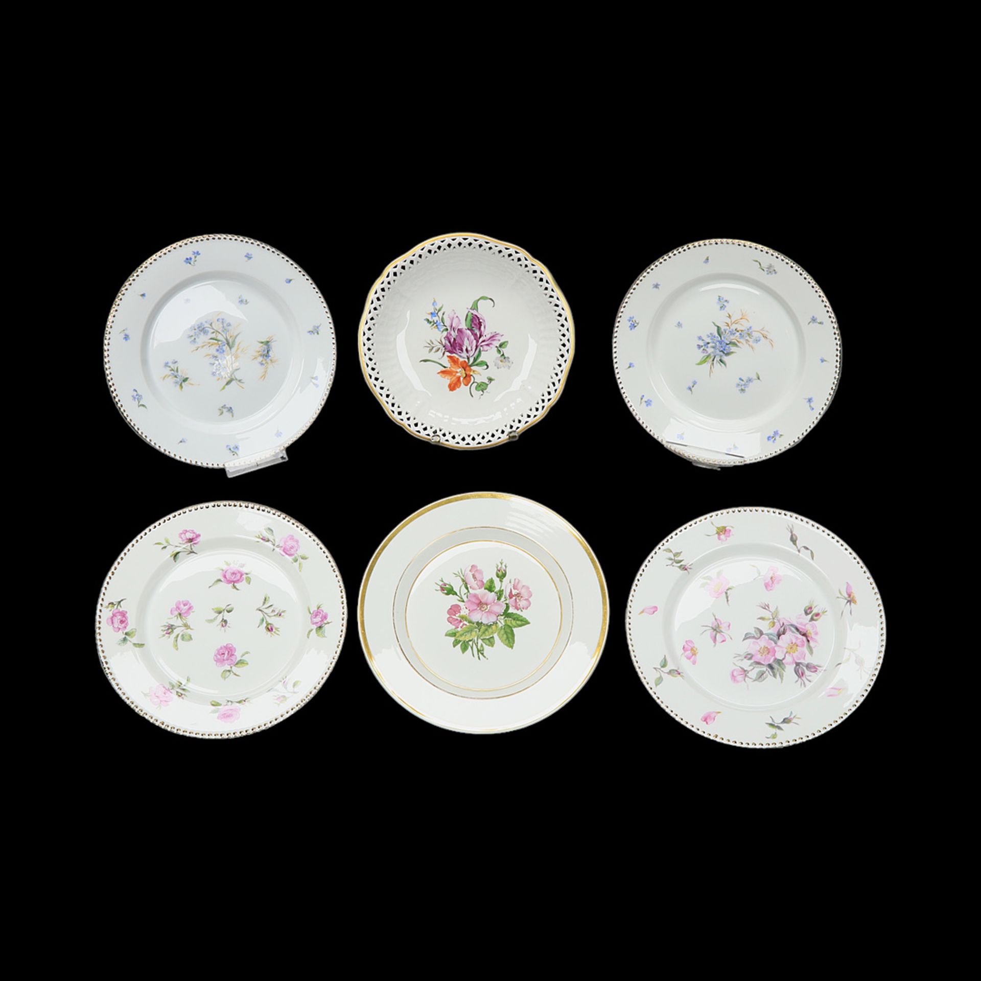 Six KPM Berlin plates with house painting