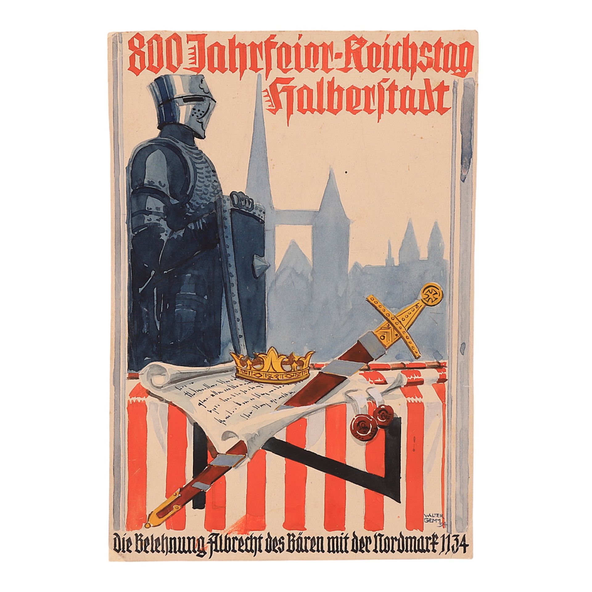 Walter Gemm (1898-1973), Poster design "800 Jahrfeier - Reichstag Halberstadt"