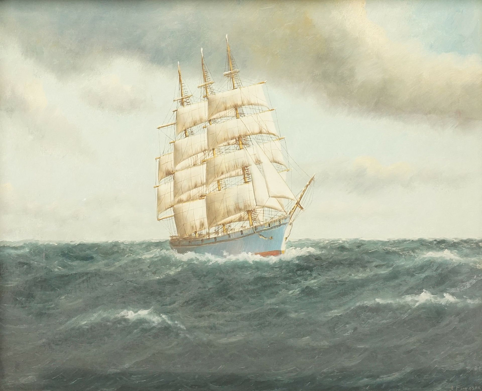 A. Frensen, Three-masted barque on the high seas