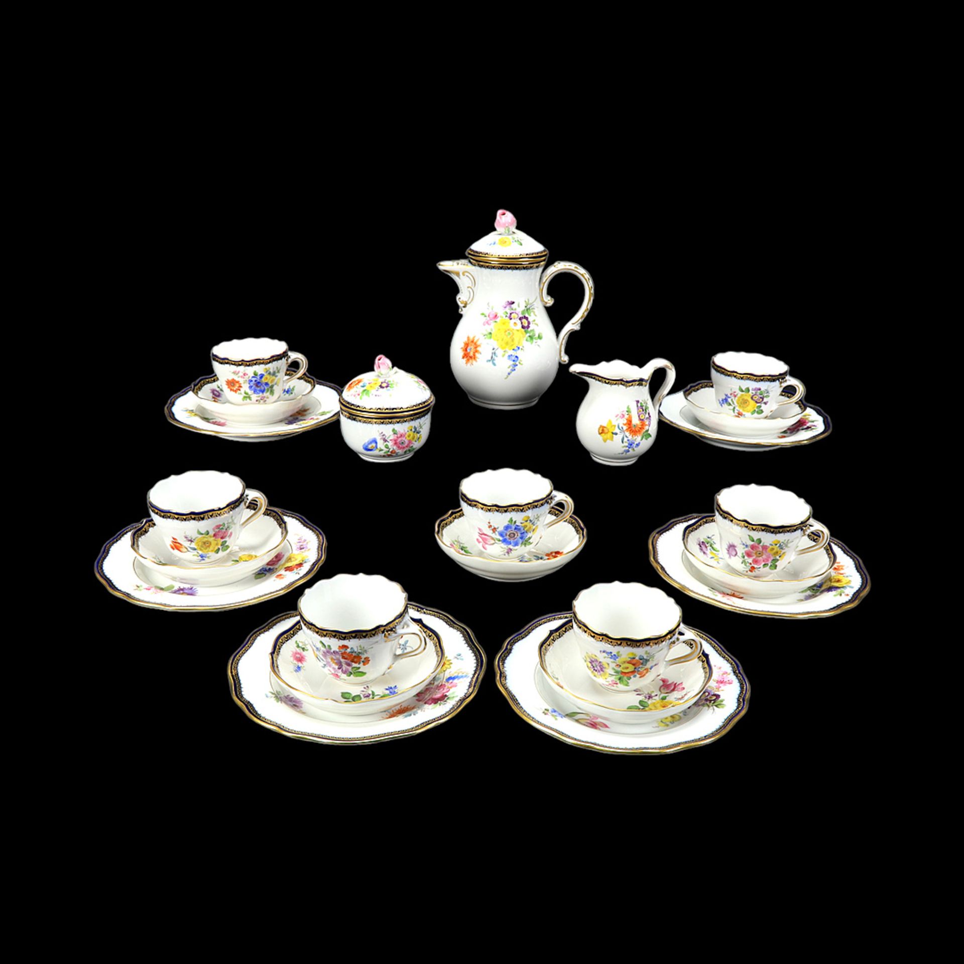 Meissen Mocha service for six people with floral painting