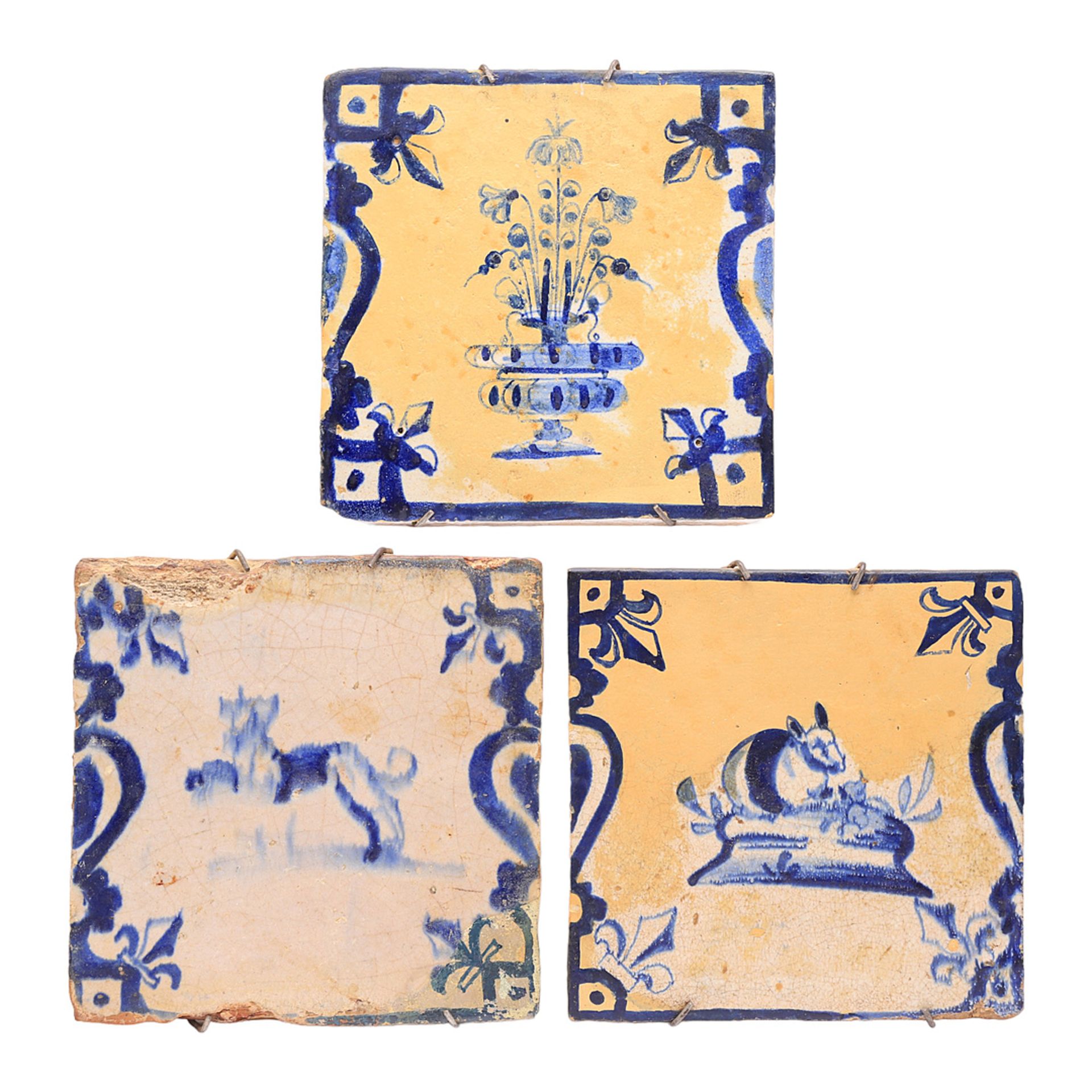 Three tiles, 17th century