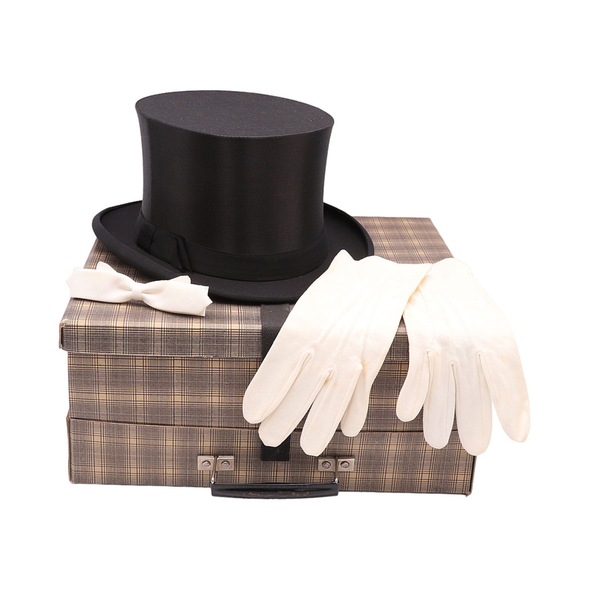 Chapeau Claque und ein Paar Handschuhe, 1930er Jahre