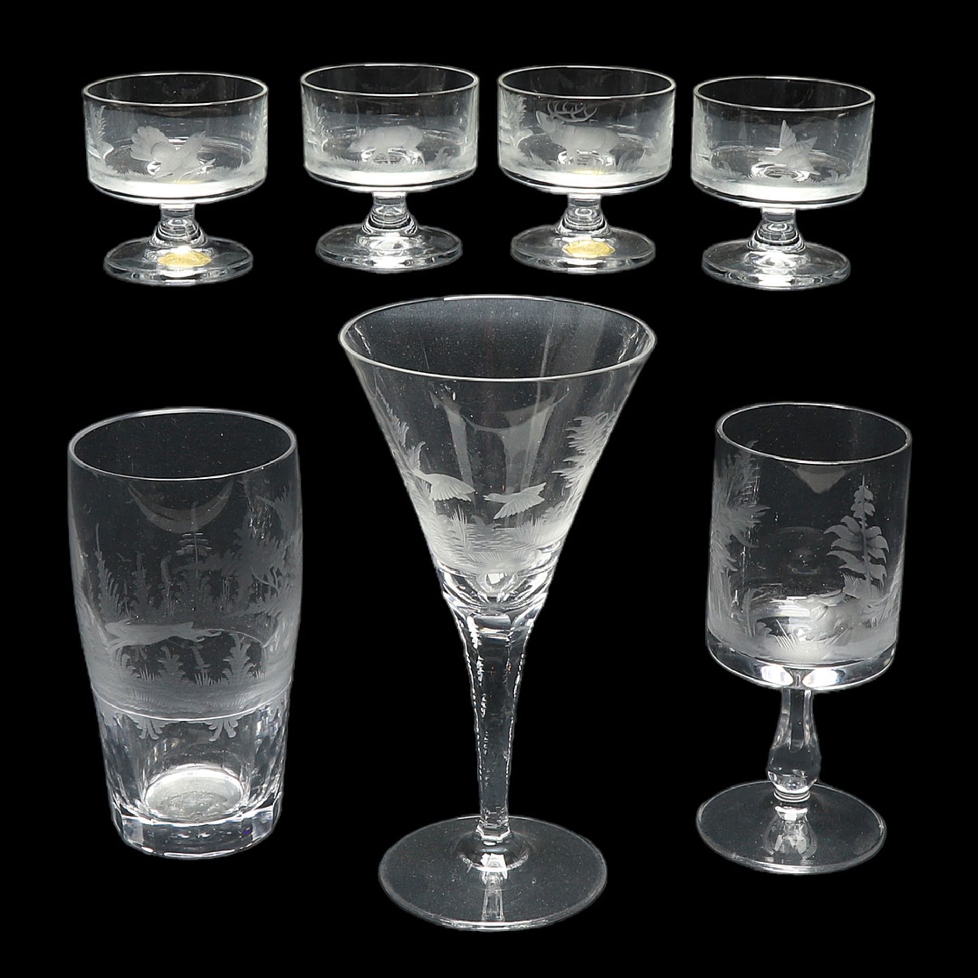 Mixed lot of hunting glasses, German glassworks, around 1970