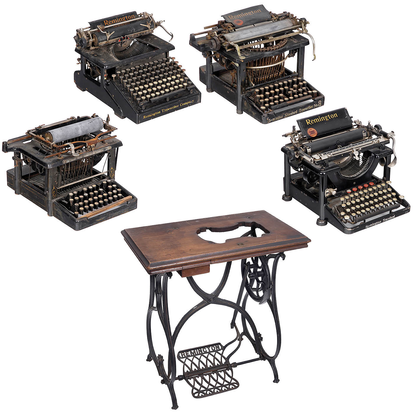4 Remington Typewriters and 1 Table