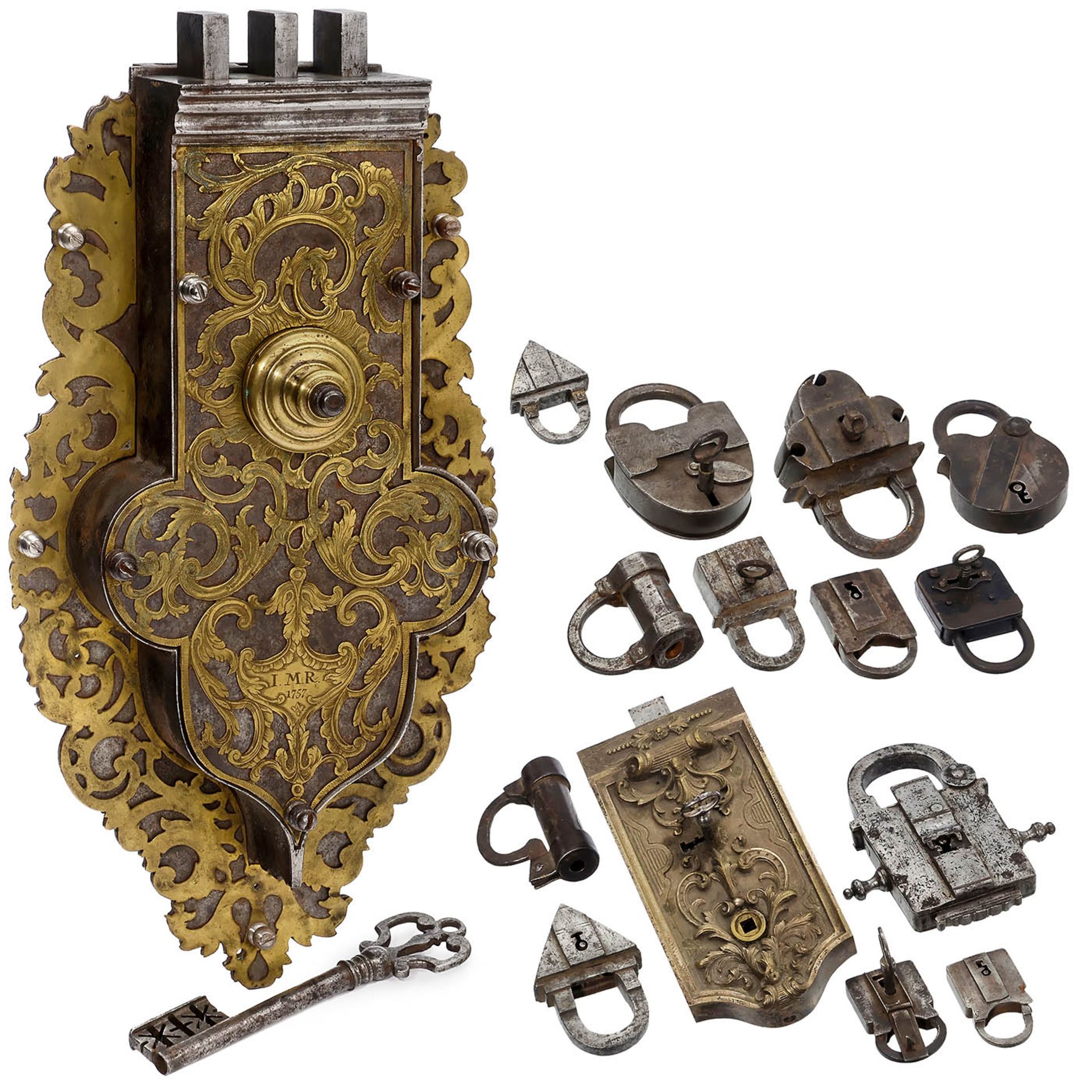 Large German Lock with Key, 1757 - Bild 2 aus 5