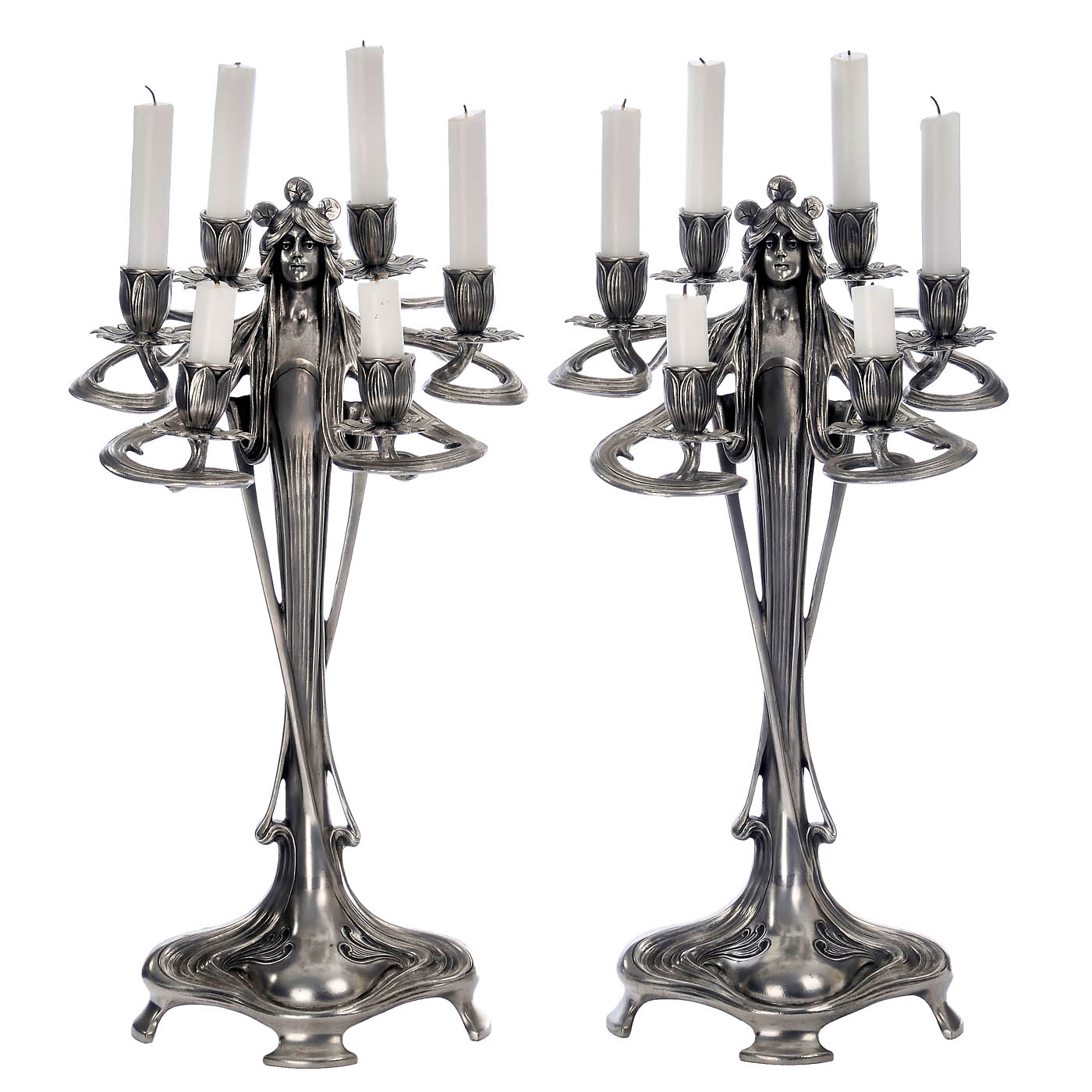 2 Art-Nouveau-Style Candle Holders and 4 Table Lamps, c. 1990 - Image 5 of 5