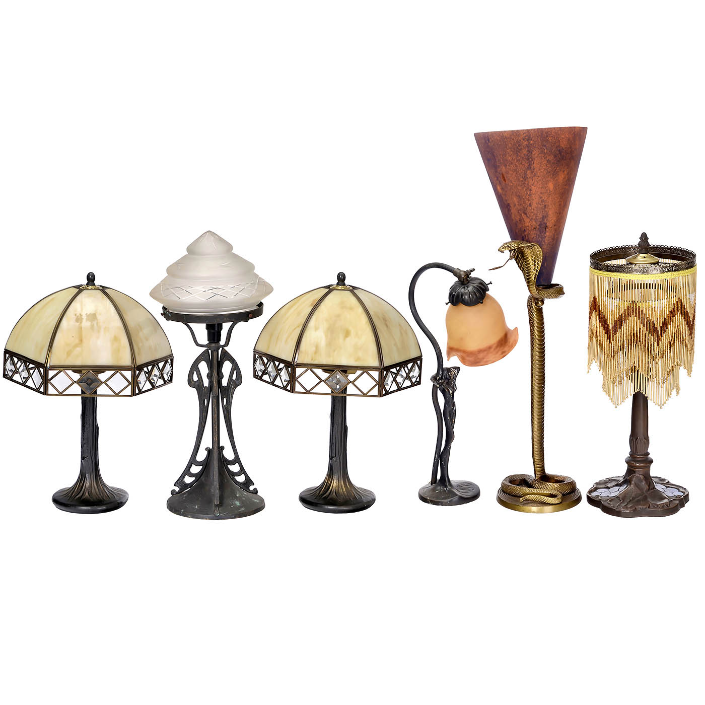 6 Art-Nouveau and Art-Deco-Style Table Lamps, c. 1980