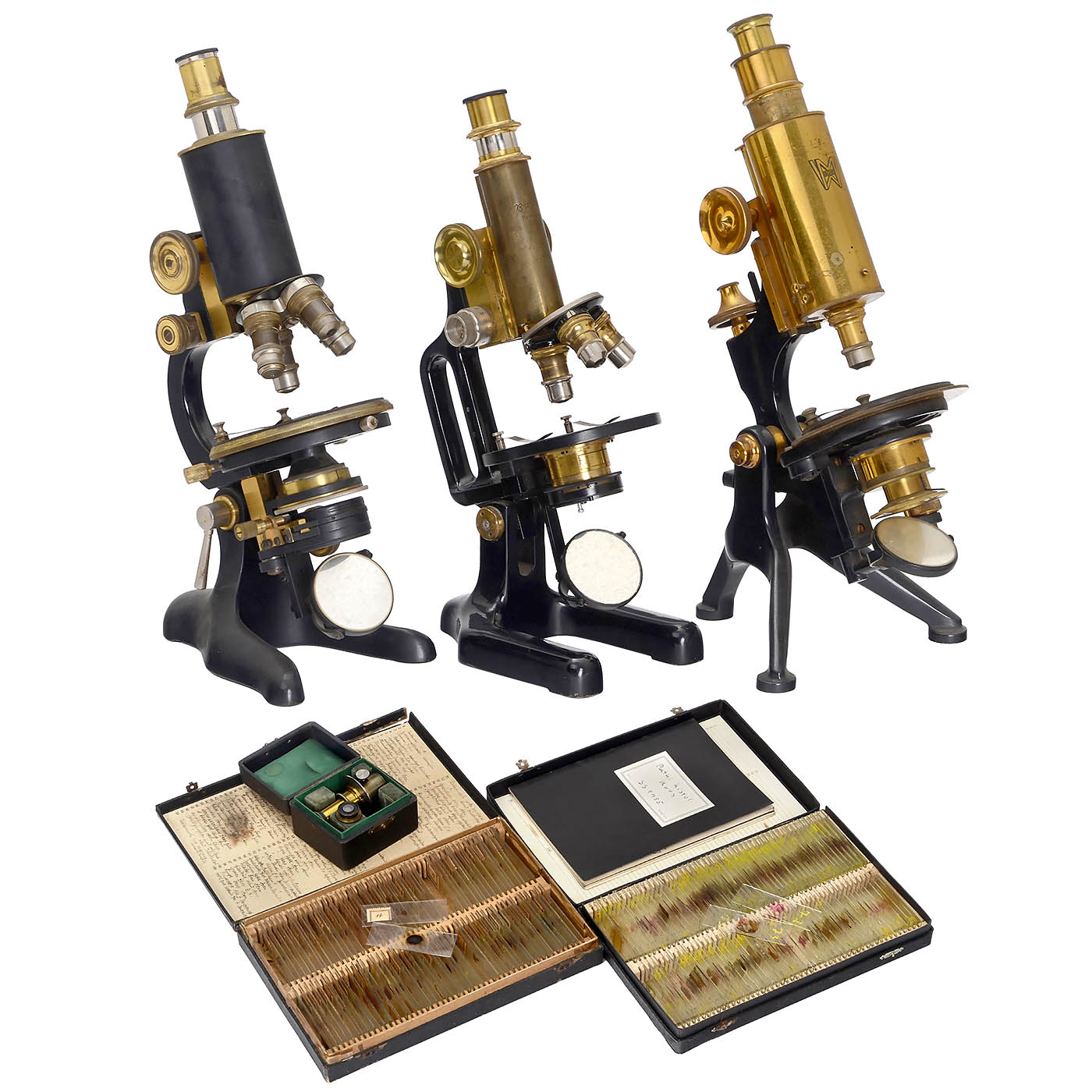3 Microscopes and 2 Sets of Preparations