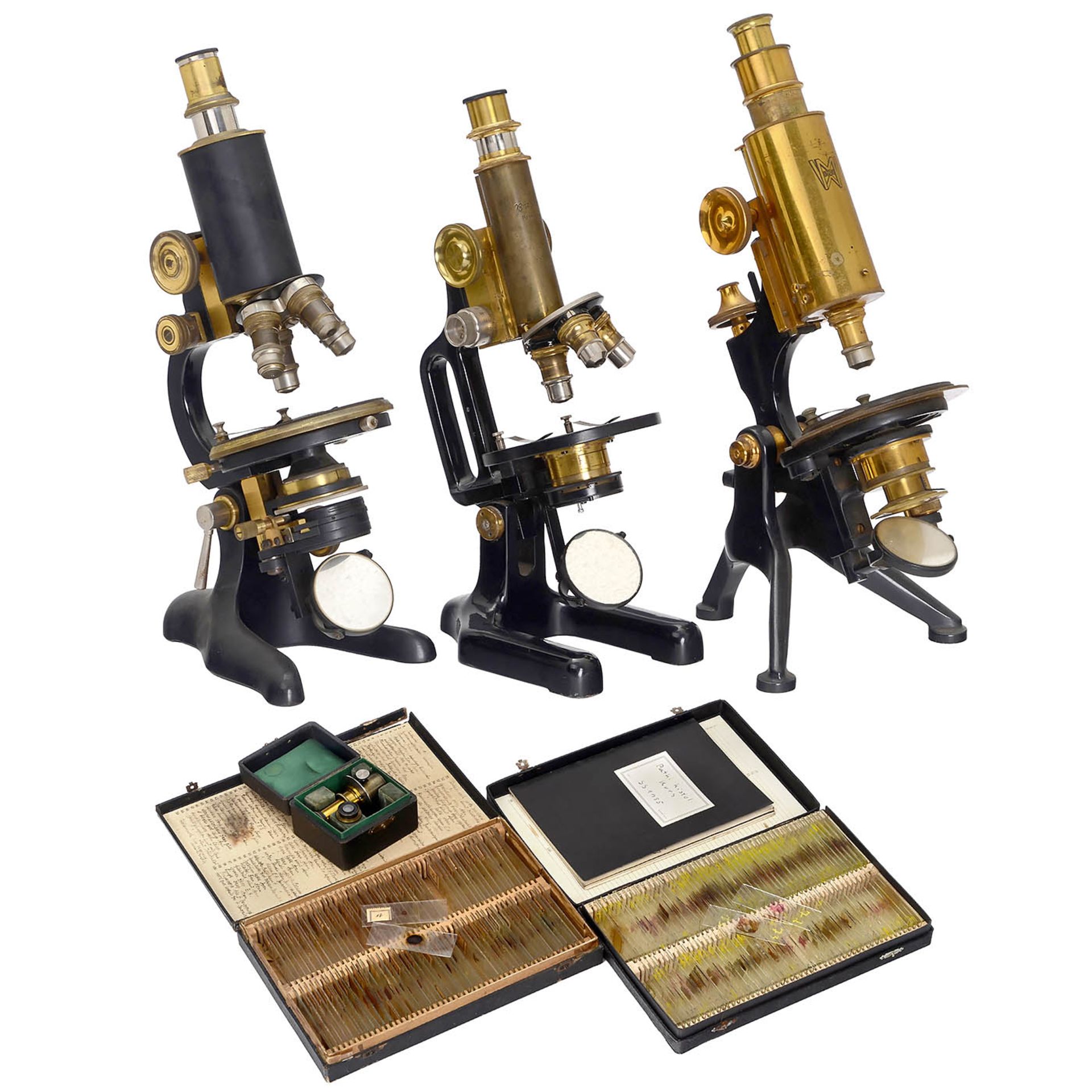 3 Microscopes and 2 Sets of Preparations