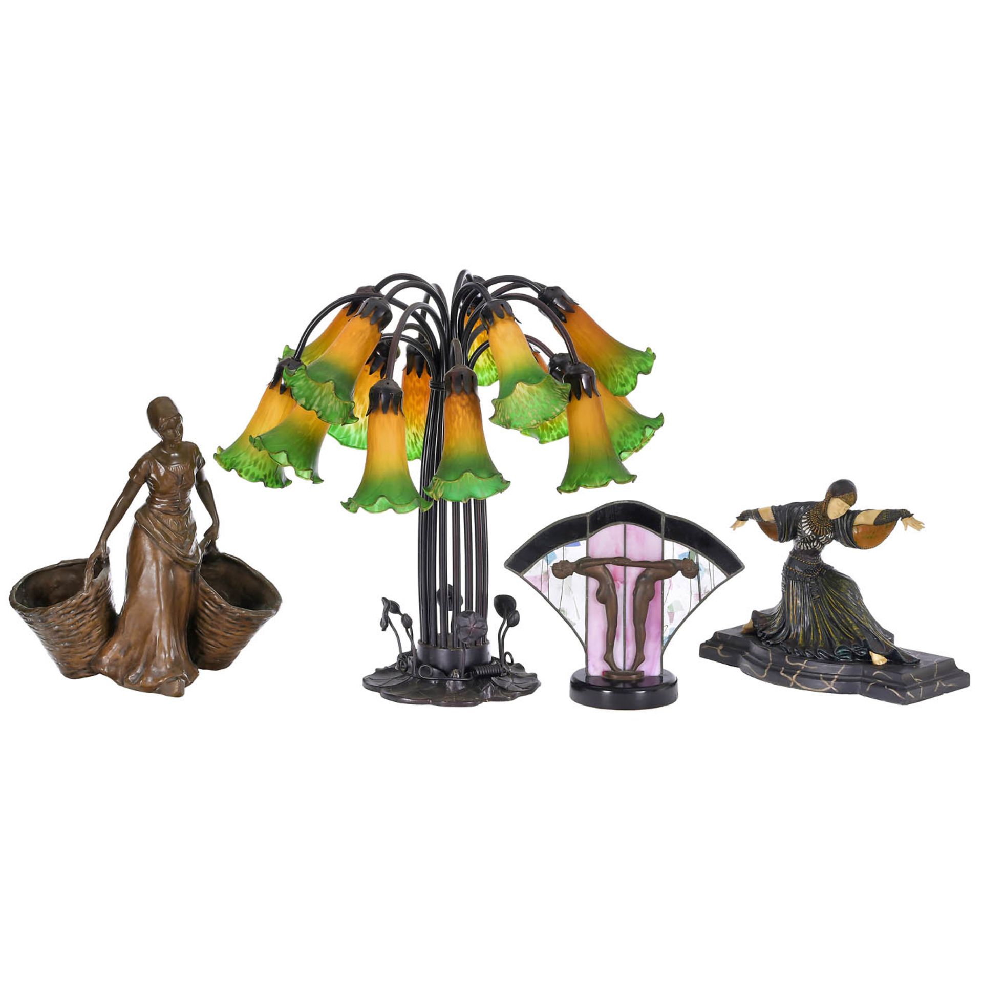 5 Art-Nouveau-Style Table Lamps and a Bronze Figure, c. 1980 - Bild 3 aus 3