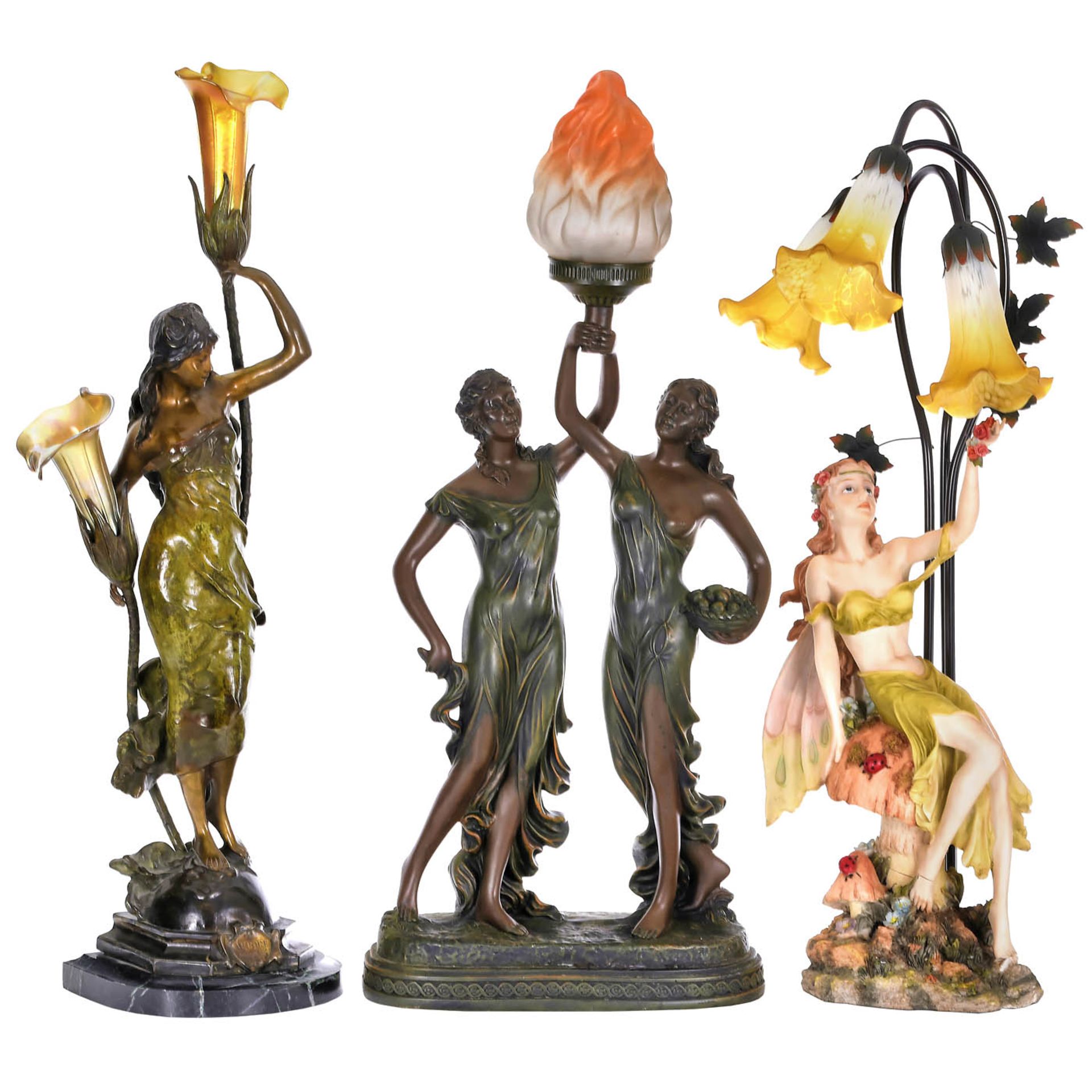5 Art-Nouveau-Style Table Lamps and a Bronze Figure, c. 1980 - Bild 2 aus 3