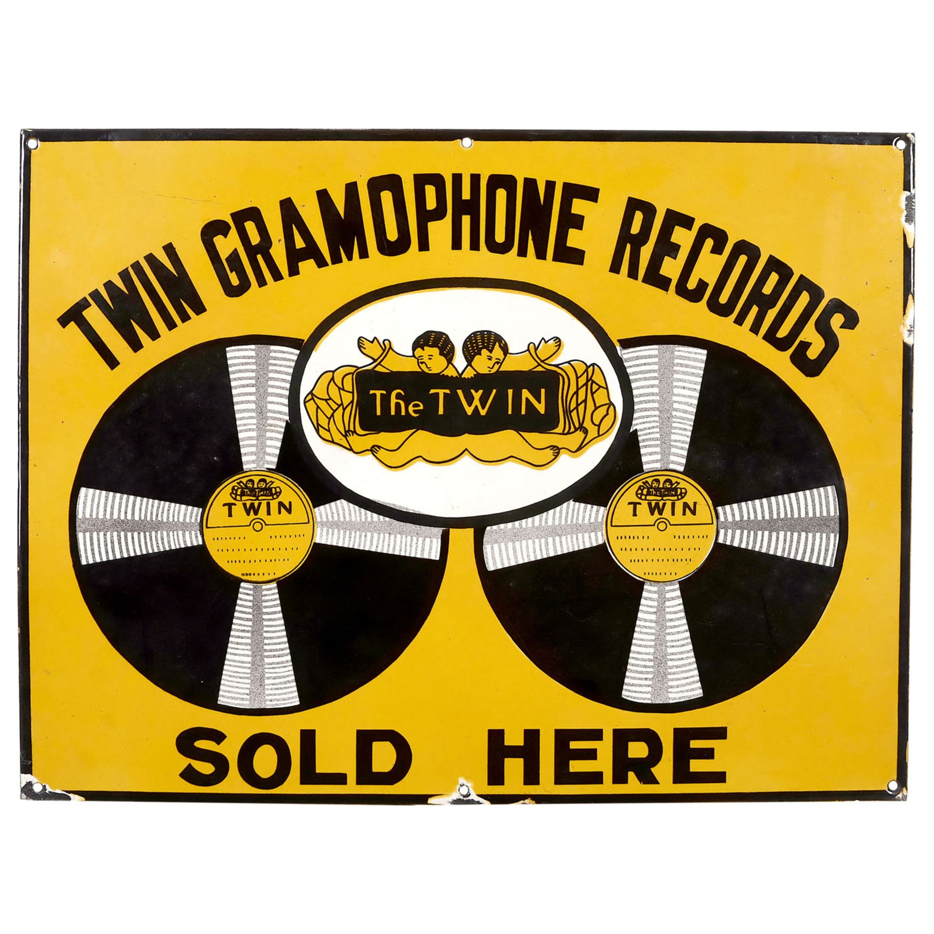 Twin Gramophone Records Enamel Advertising Sign, c. 1925