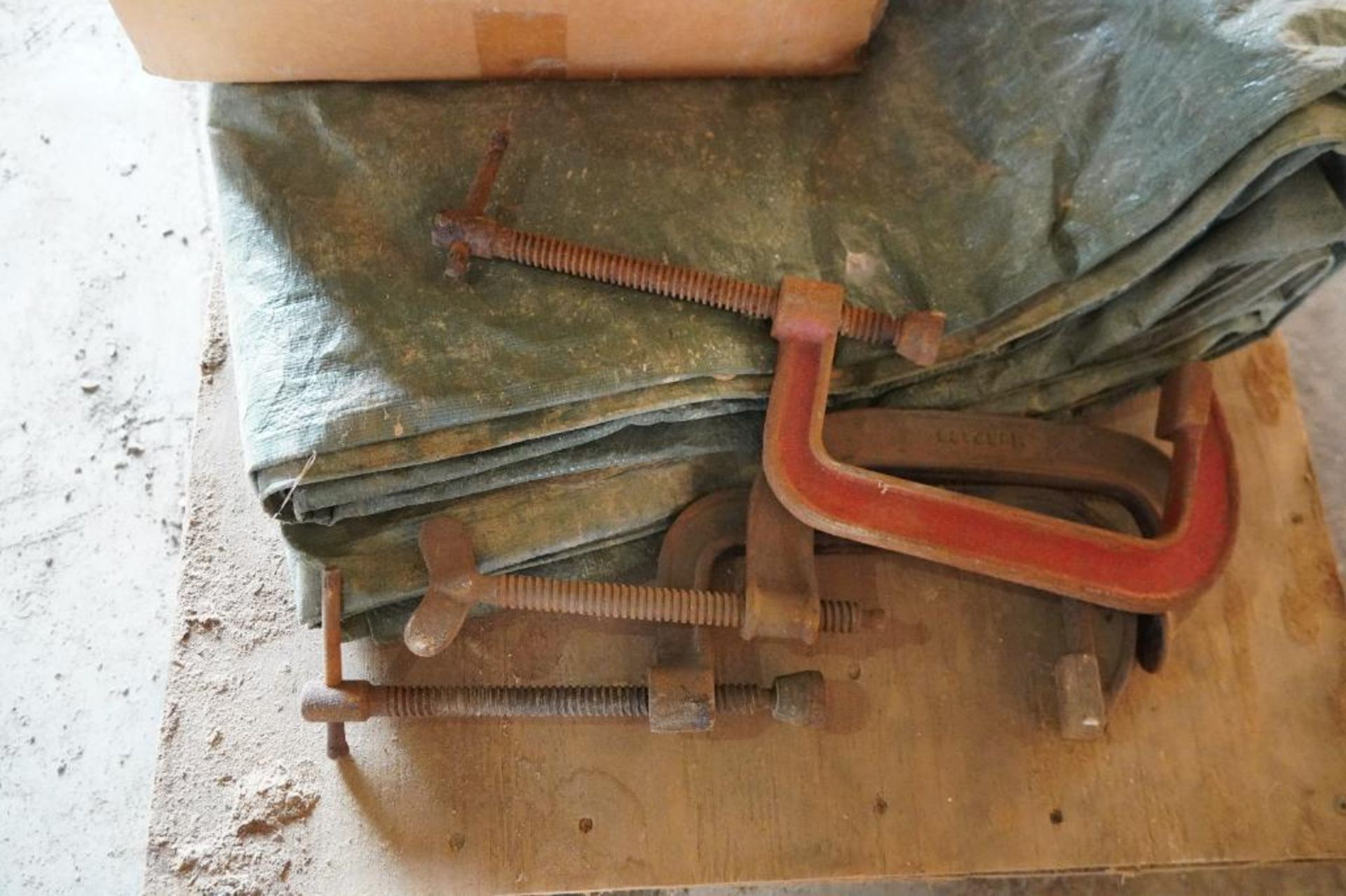 Propane Heater, Tarp, C-Clamps, Crack Sealers, and Hammer - Image 8 of 11