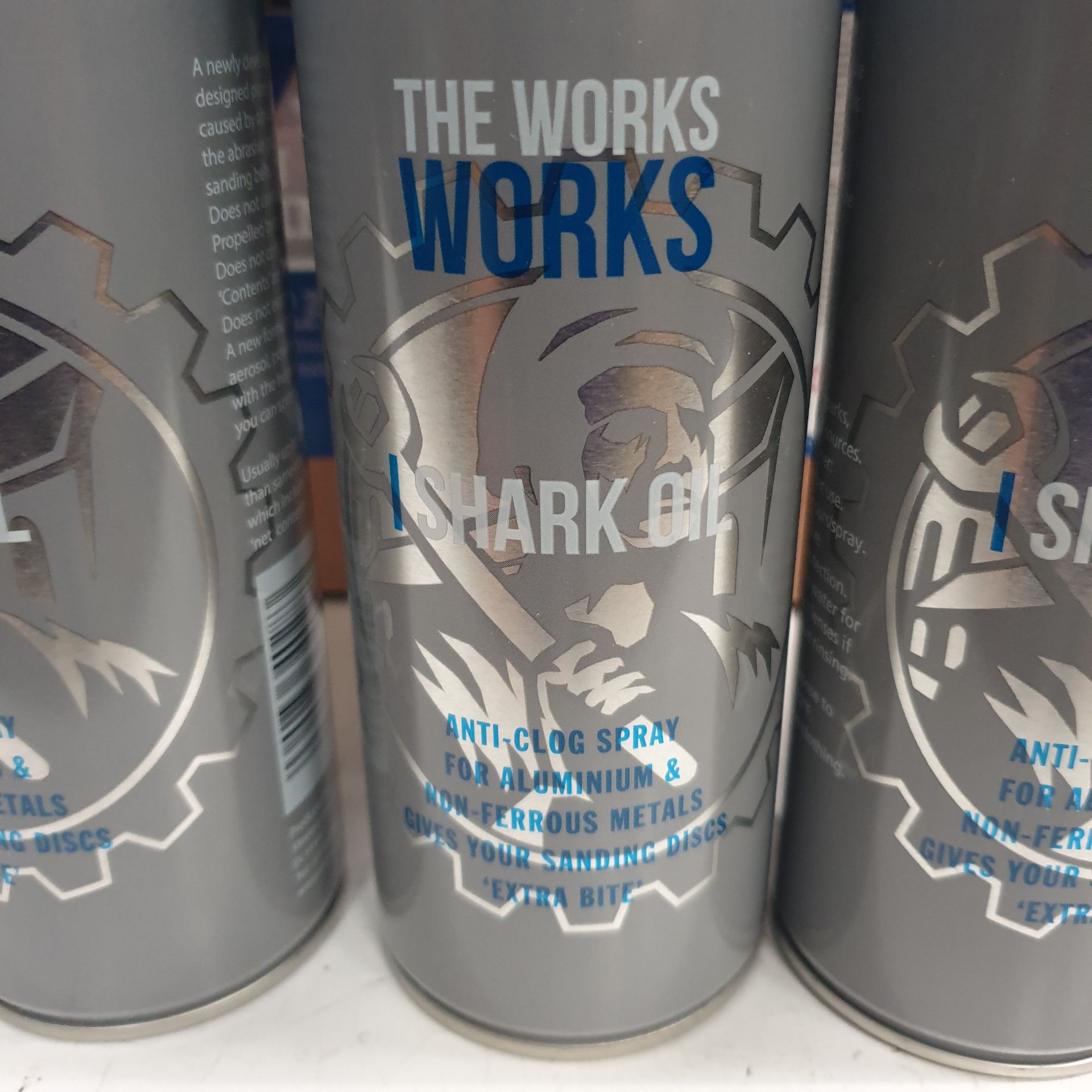 8 x Cans of The Works Works Shark Oil. Anti-Clog Spray for Aluminium Sanding. - Image 2 of 2