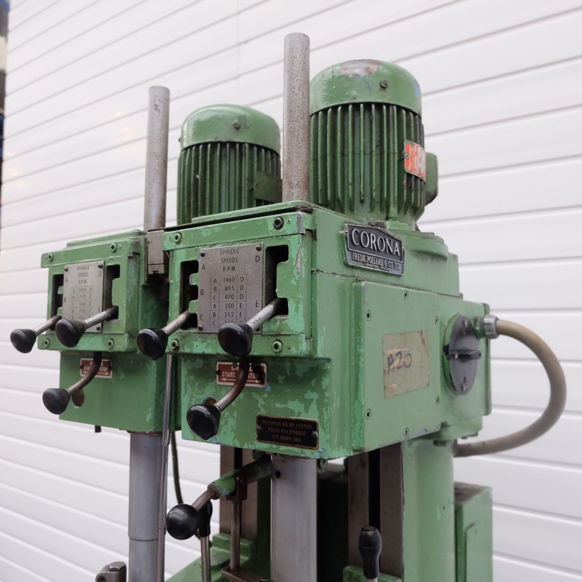 Pollard Corona 130 A/2 Gear Change Head Two Spindle Pedestal Drill. - Image 4 of 12