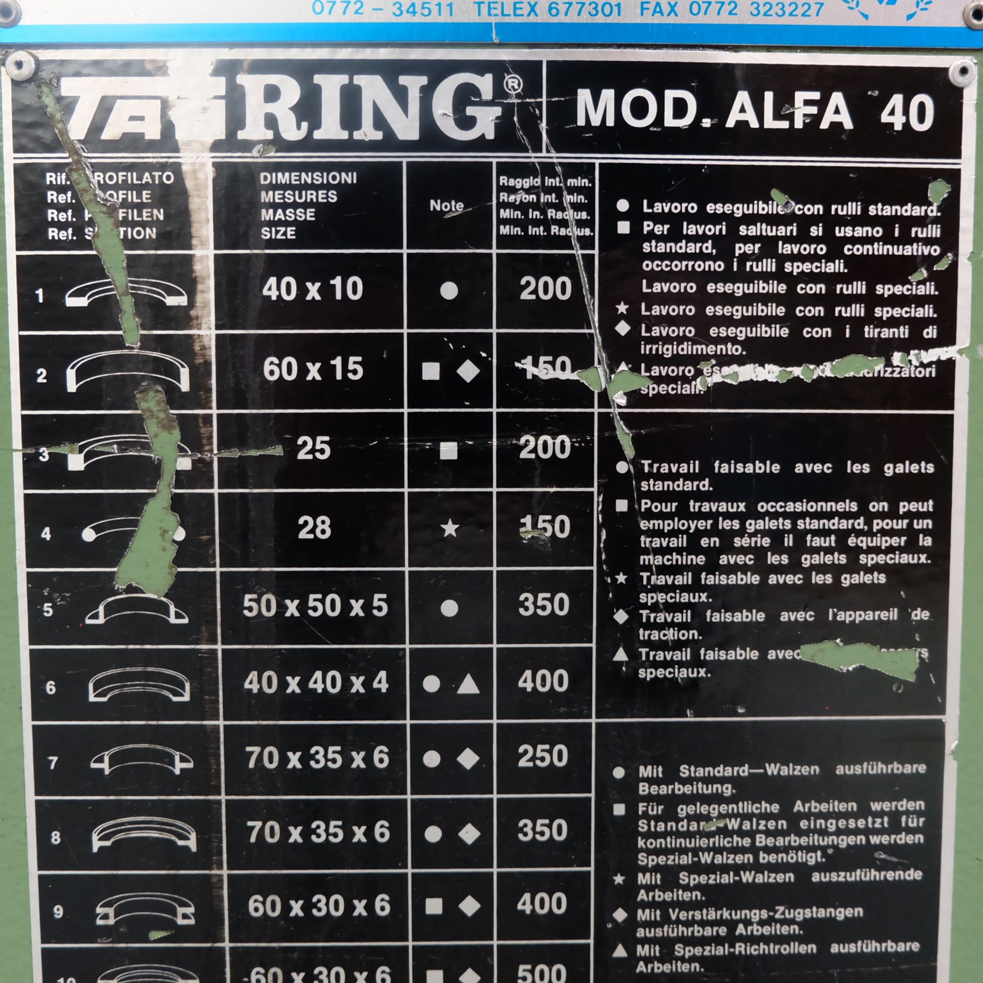 Addison Tauring Model Alfa 40 Angle/Section Rolls. - Image 7 of 11