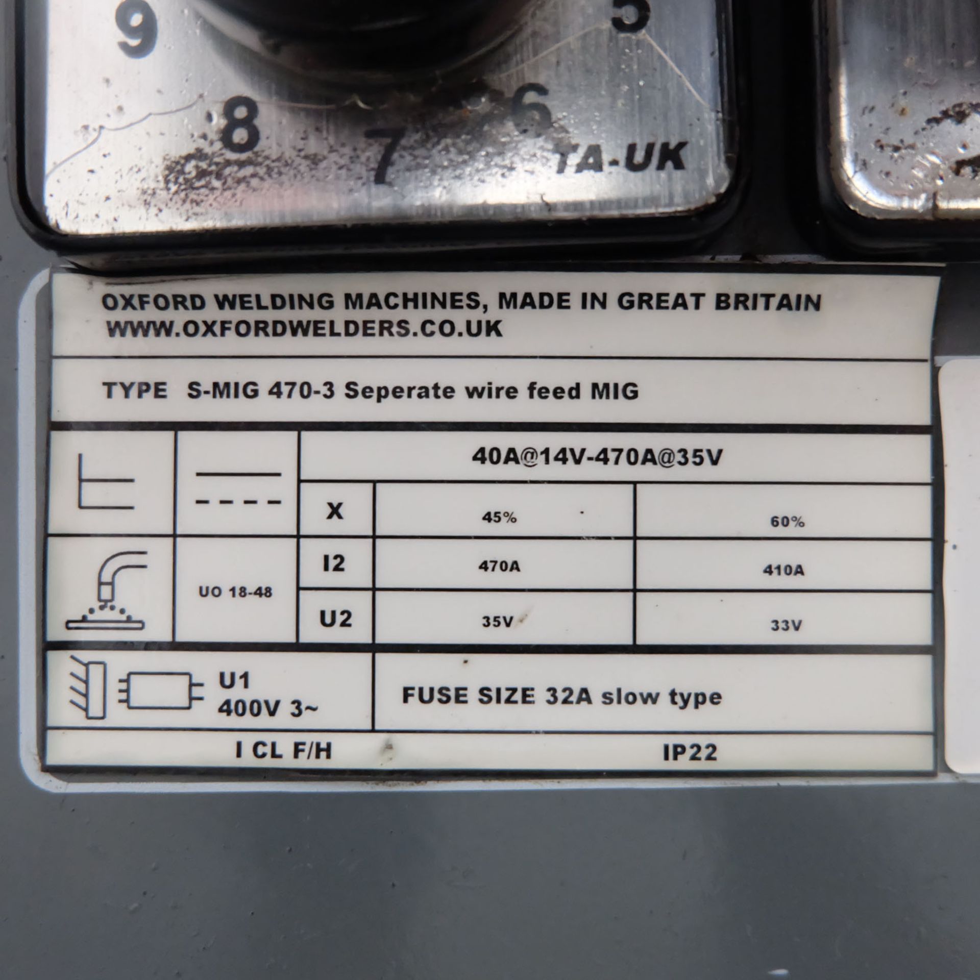 Oxford S-Mig Type 470-3 Industrial Mig Welder With Separate Wire Feed. - Image 6 of 10