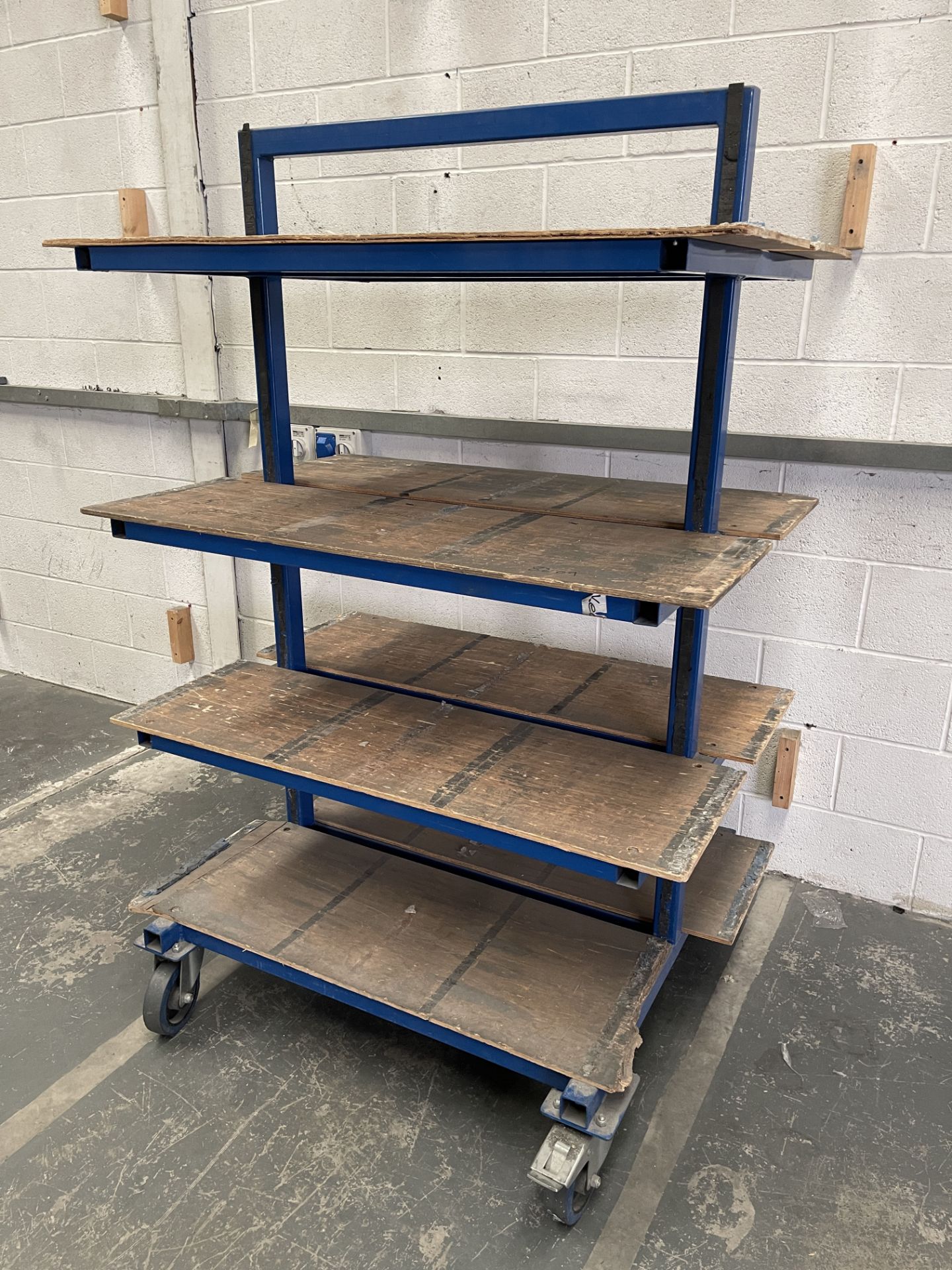 Heavy Duty Mobile Work Trolley. Steel Tube Construction With Wooden Shelving. - Image 2 of 7