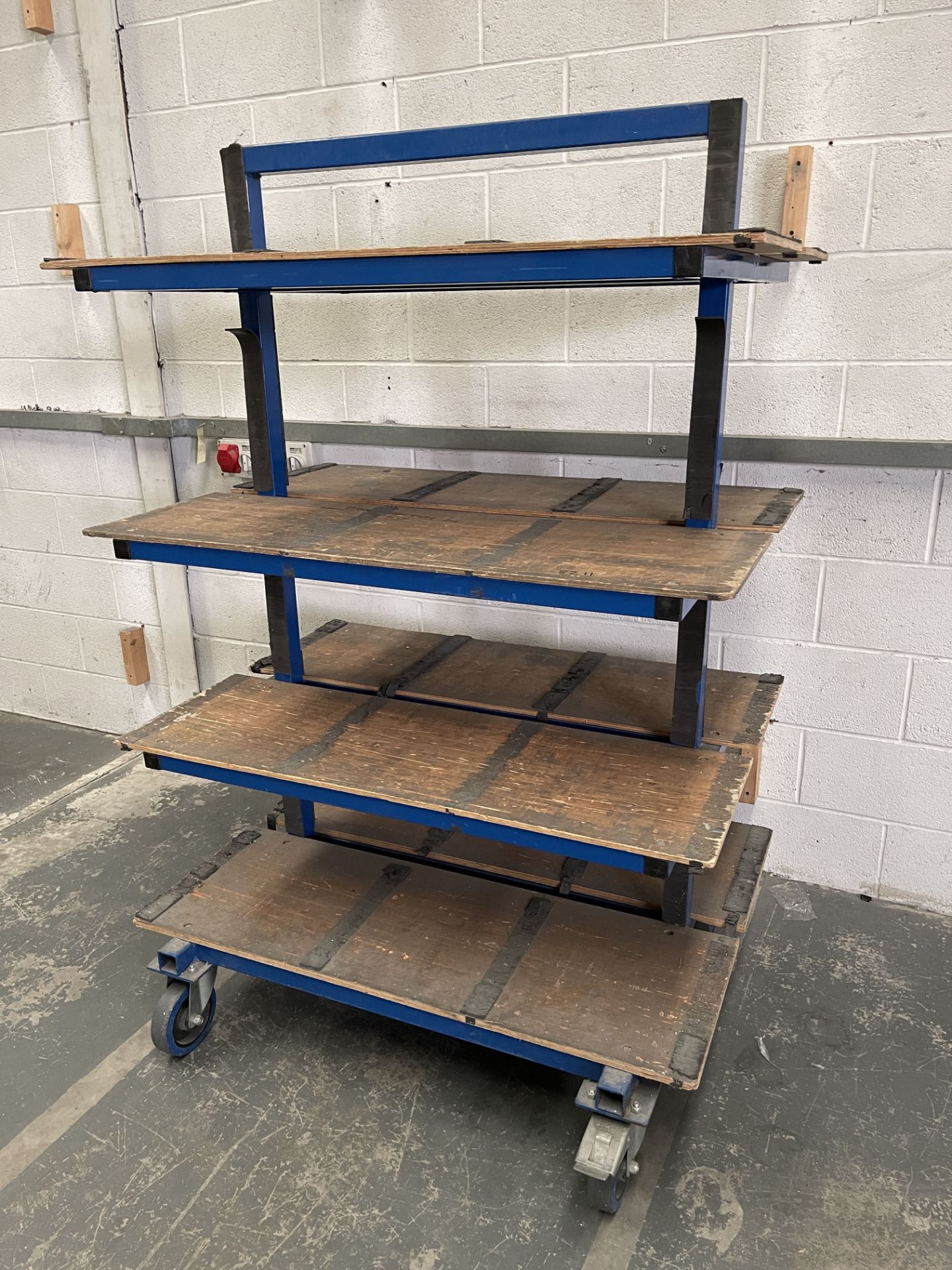 Heavy Duty Mobile Work Trolley. Steel Tube Construction With Wooden Shelving. - Image 2 of 7