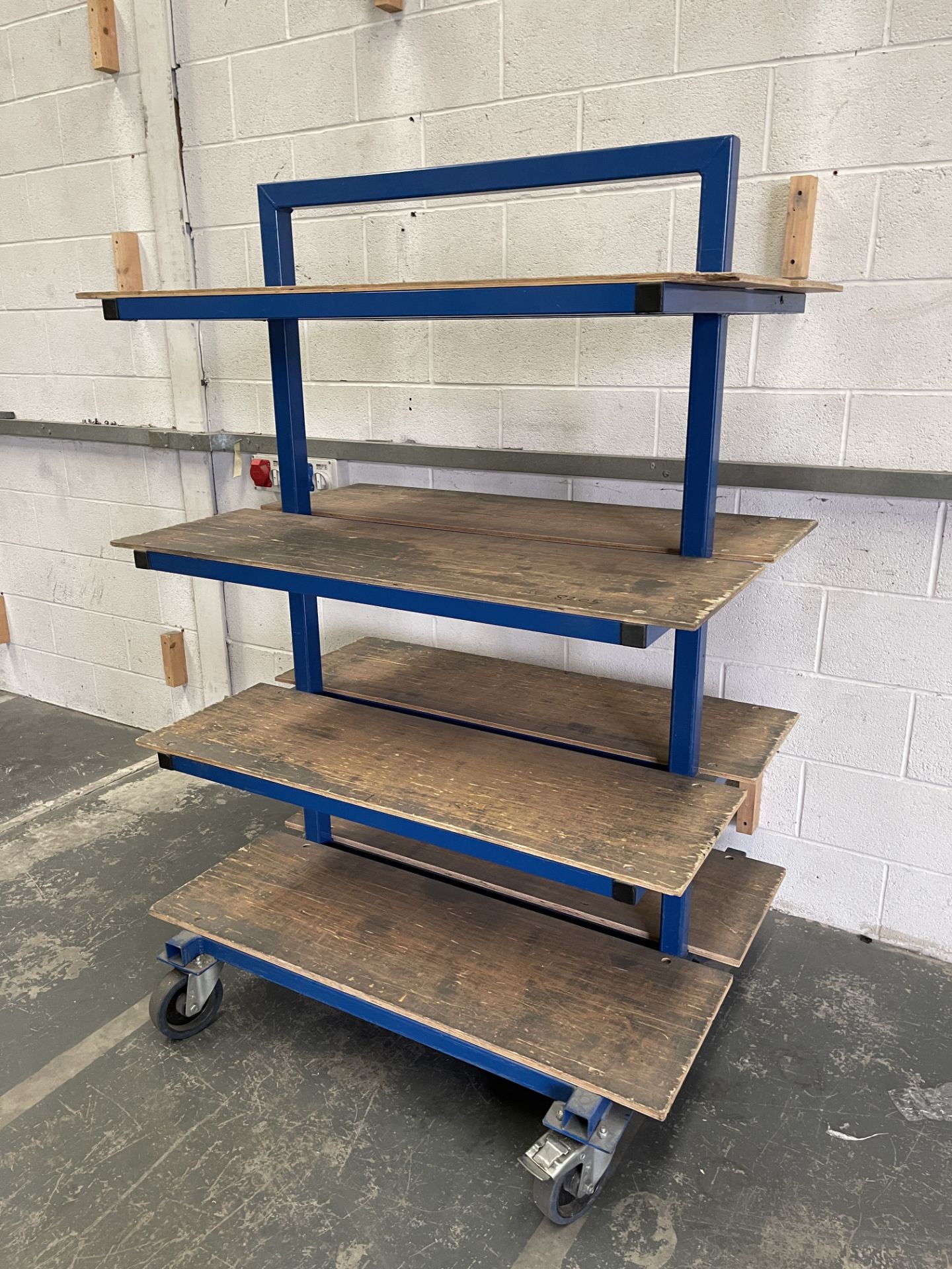 Heavy Duty Mobile Work Trolley. Steel Tube Construction With Wooden Shelving. - Image 2 of 7