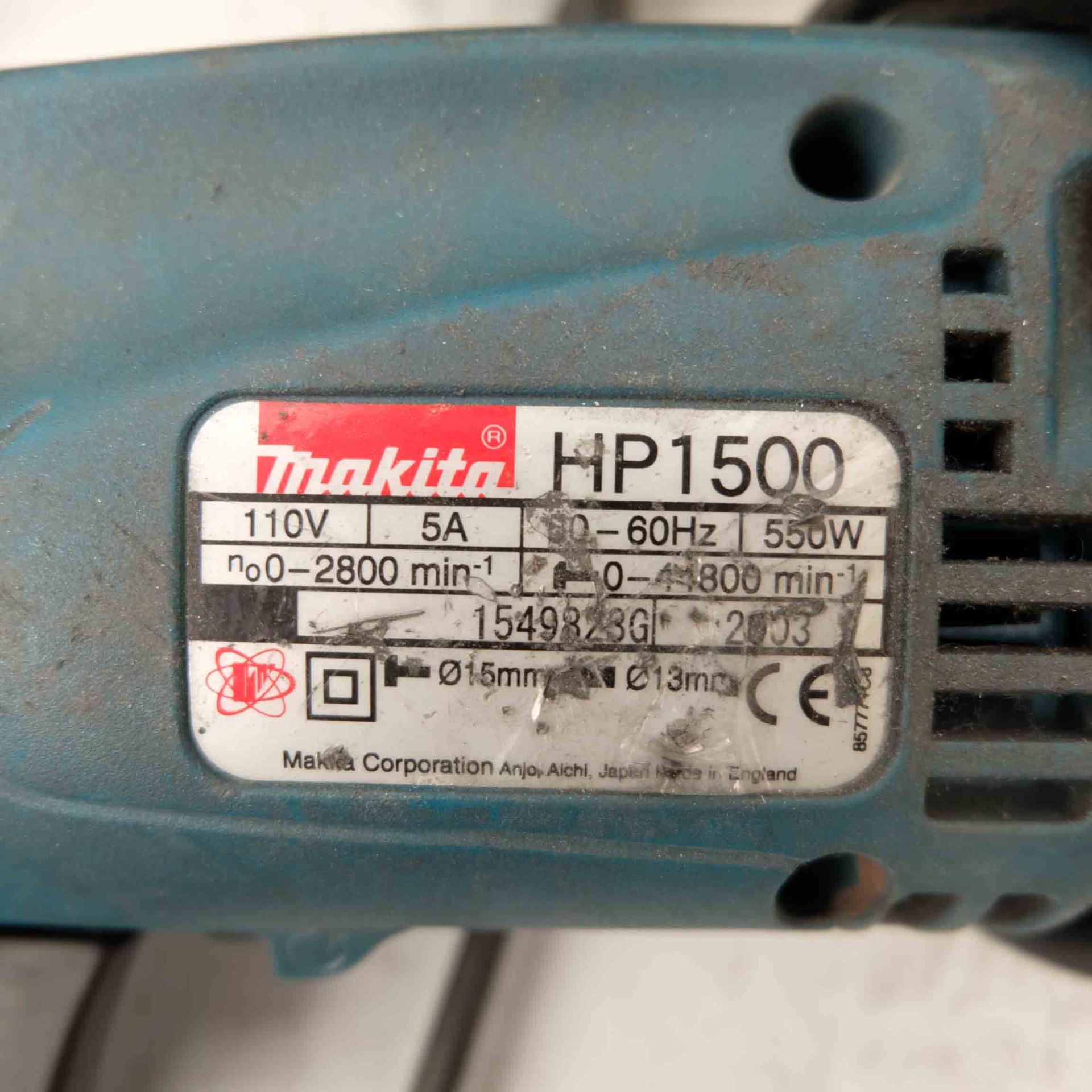 Makita HP 1500 110 Volt Hand Drill Plus 2 x 110 Volt Sanders (Makita & Hitachi) Untested. - Image 8 of 8