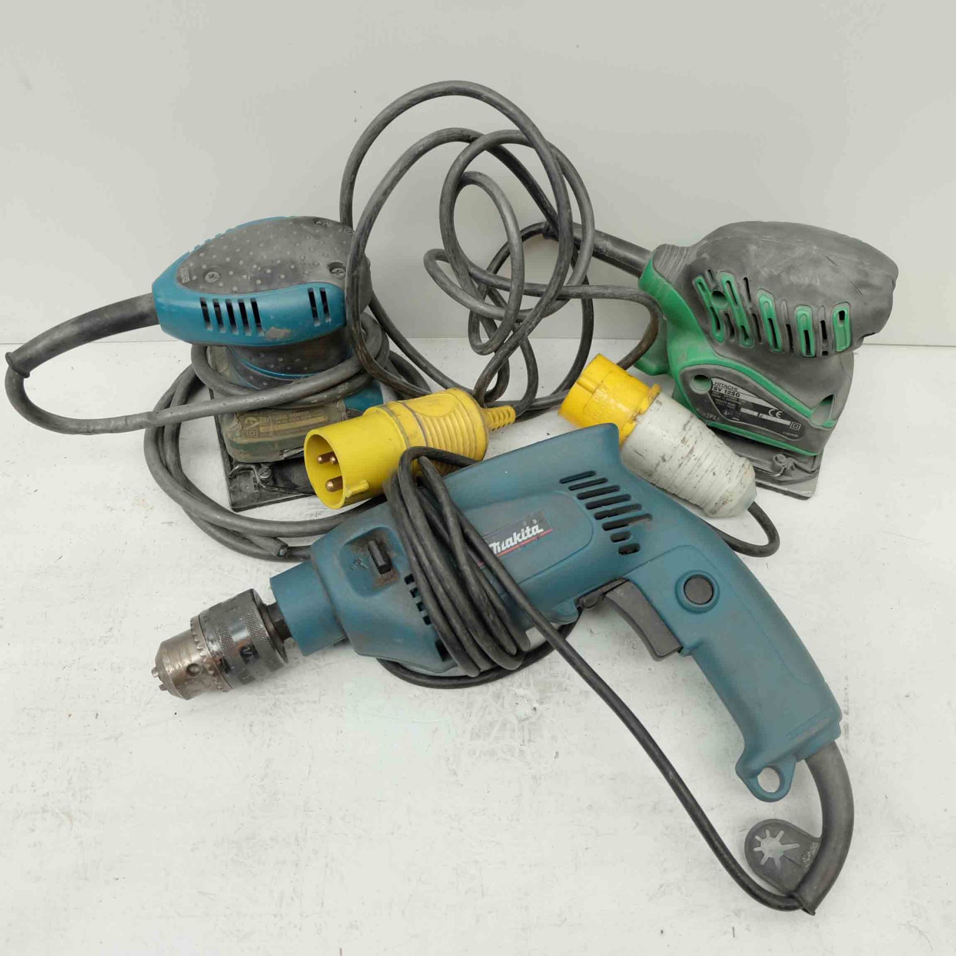 Makita HP 1500 110 Volt Hand Drill Plus 2 x 110 Volt Sanders (Makita & Hitachi) Untested.