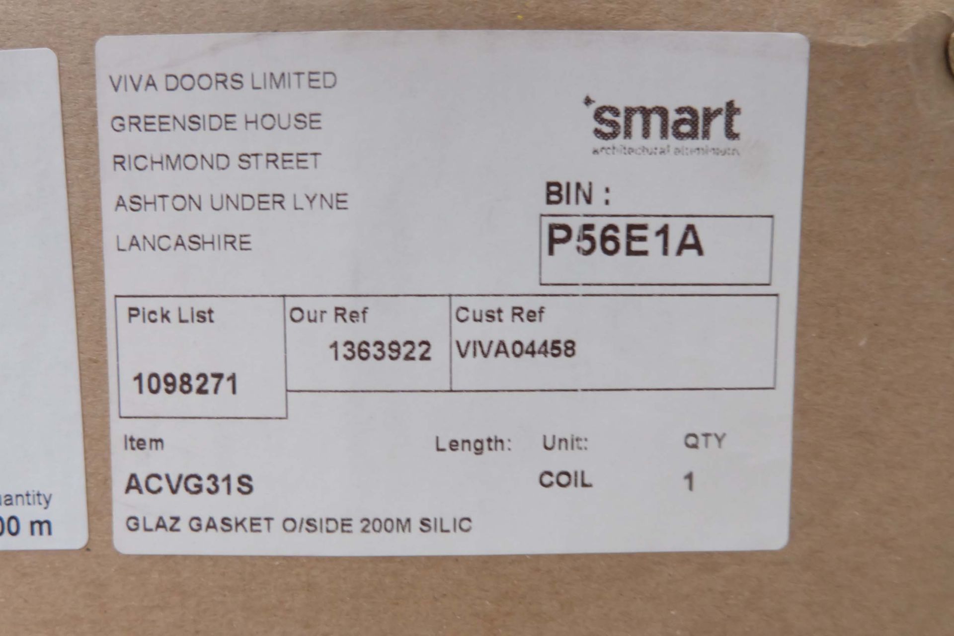 Smart Architectural Aluminium Ltd. Glazing Gasket o/side 200m Silic. 6 x Coils of 200 Mtrs (Approx) - Image 3 of 3