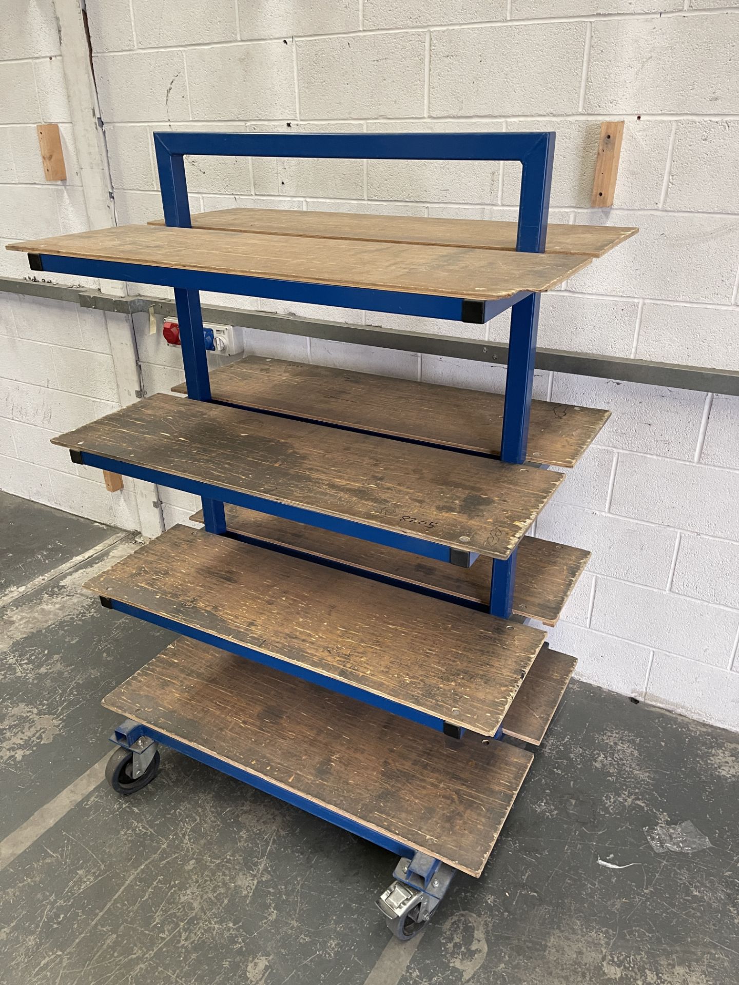 Heavy Duty Mobile Work Trolley. Steel Tube Construction With Wooden Shelving. - Image 3 of 7