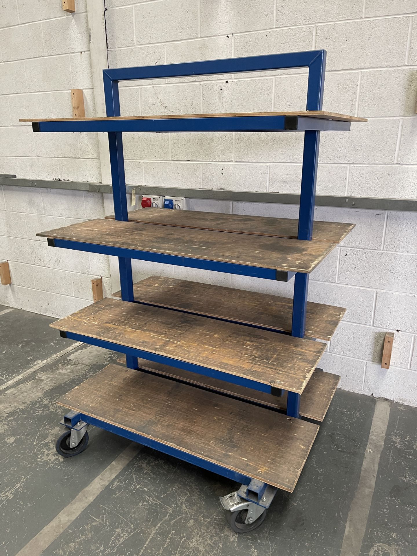 Heavy Duty Mobile Work Trolley. Steel Tube Construction With Wooden Shelving. - Image 2 of 7